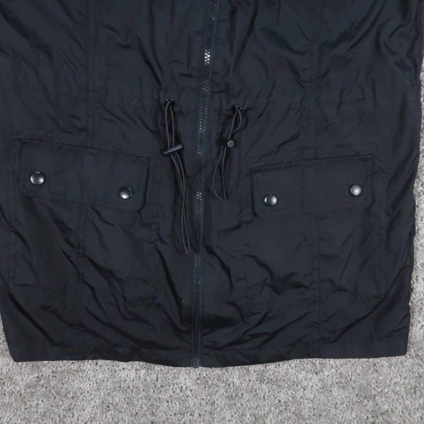 Vintage St Johns Bay Windbreaker Jacket Women S Packable Water Resistant Hood Coat Bag Black Solid Long Sleeve Mid-Length Size S / US 4 / IT 40 - 6 Thumbnail
