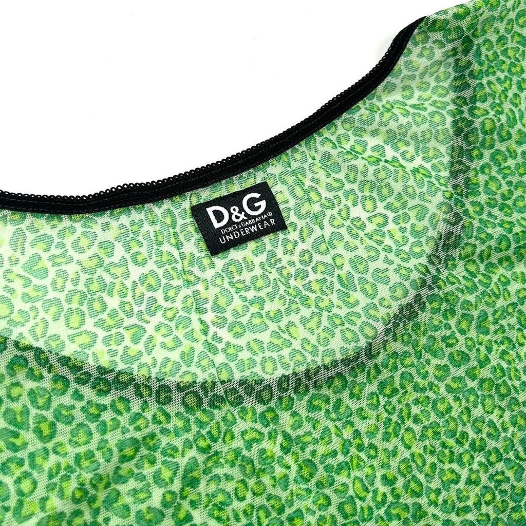 Dolce & Gabbana y2k D&G green mesh short sleeve top with leopard print Size M / US 6-8 / IT 42-44 - 3 Thumbnail
