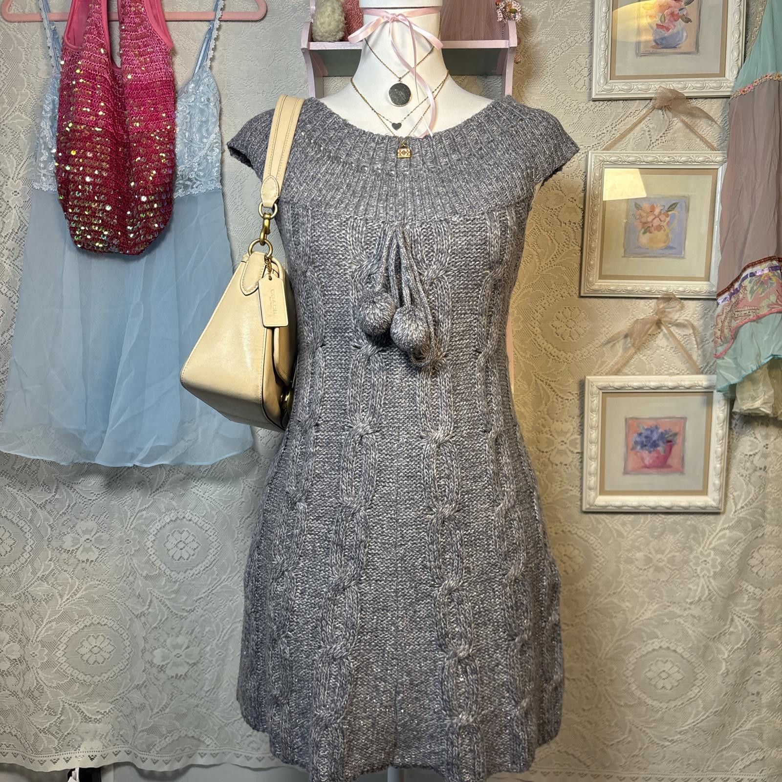 Other vintage gray sweater dress with pom pom details Size M / US 6-8 / IT 42-44 - 1 Thumbnail