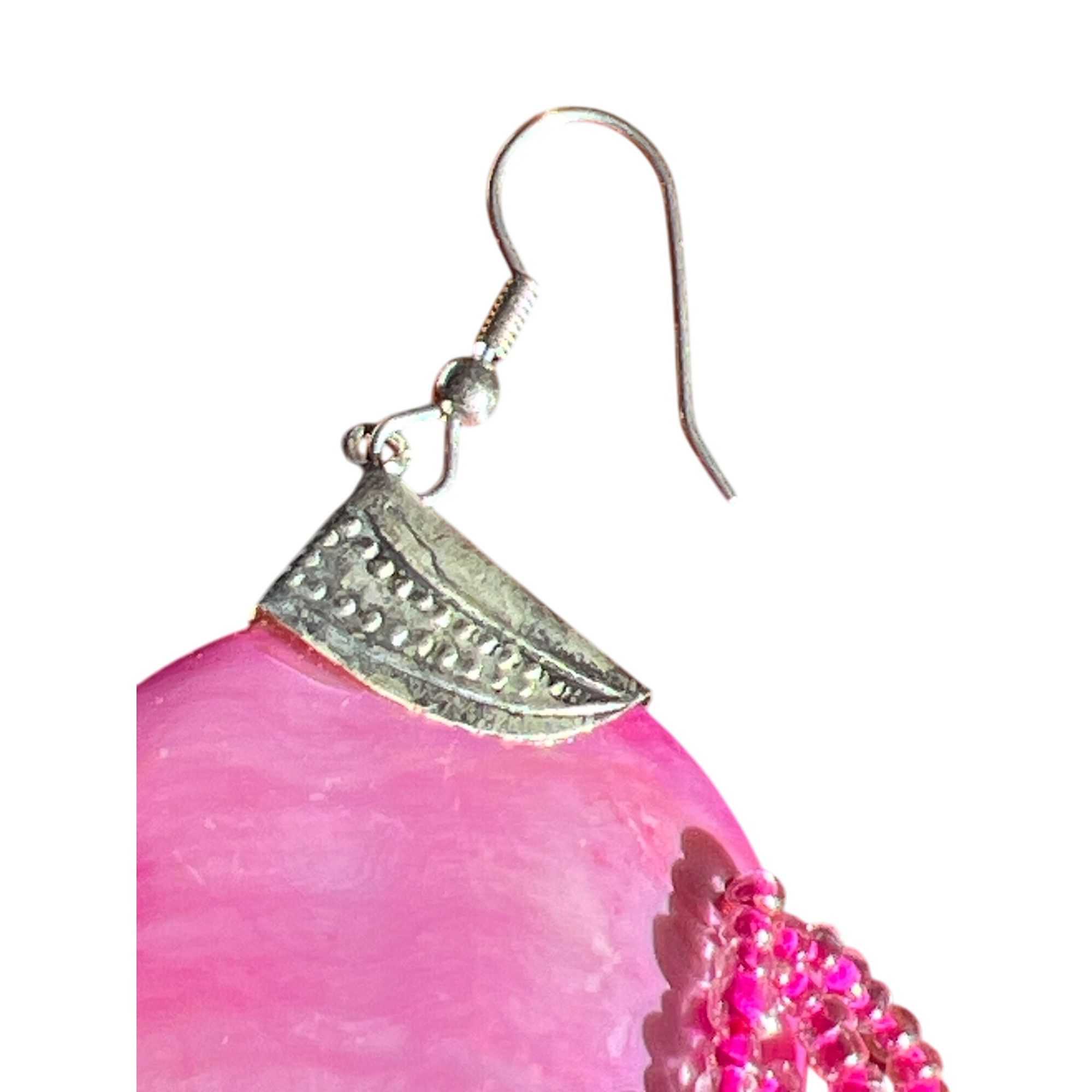 Other Vintage Pink Dyed Shell Beaded Dangle Earrings Silver Tone 4 Size ONE SIZE - 3 Thumbnail