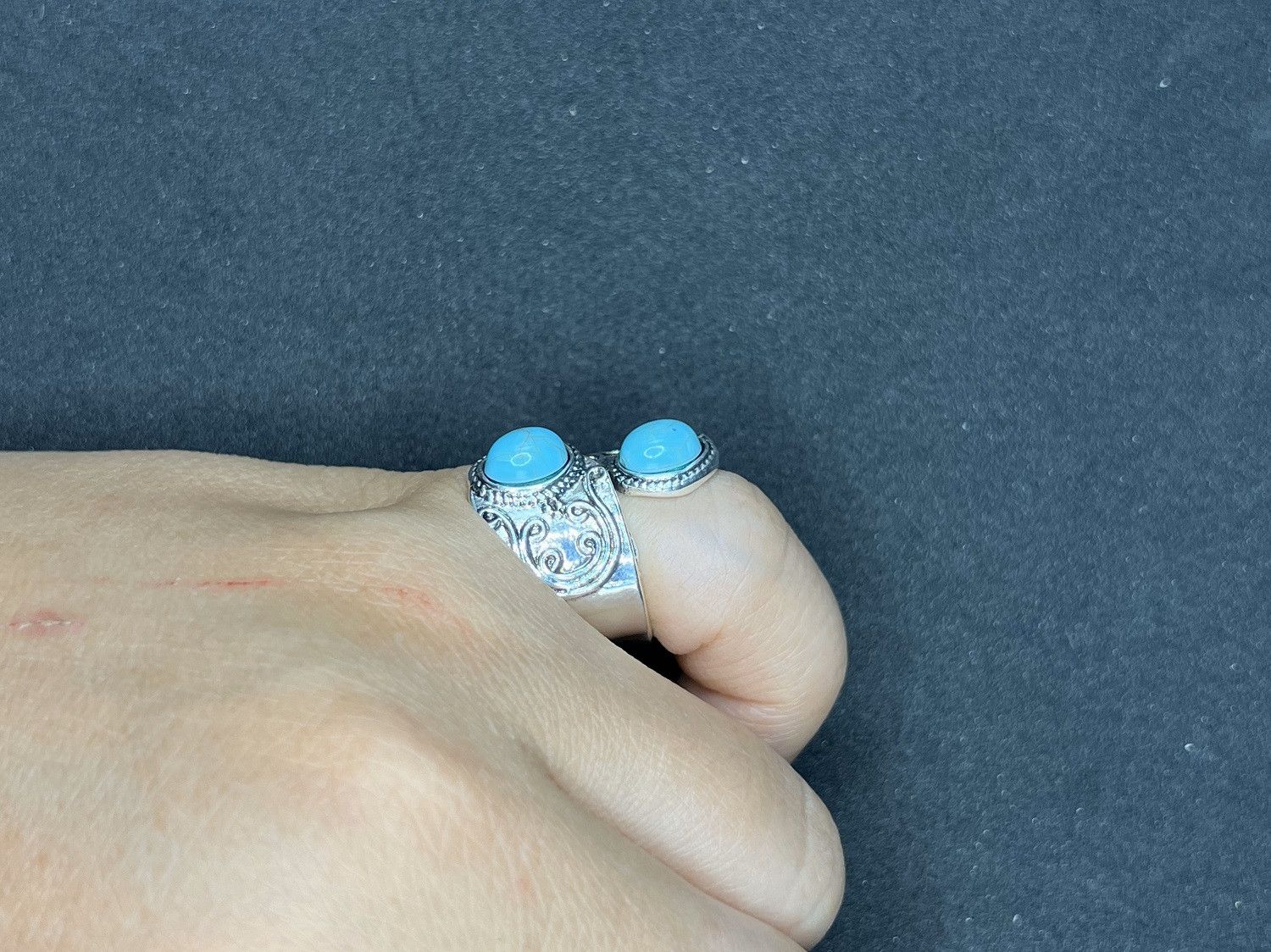 Jewelry Double Turquoise Silver Ring - Size 6.5 Size ONE SIZE - 5 Thumbnail