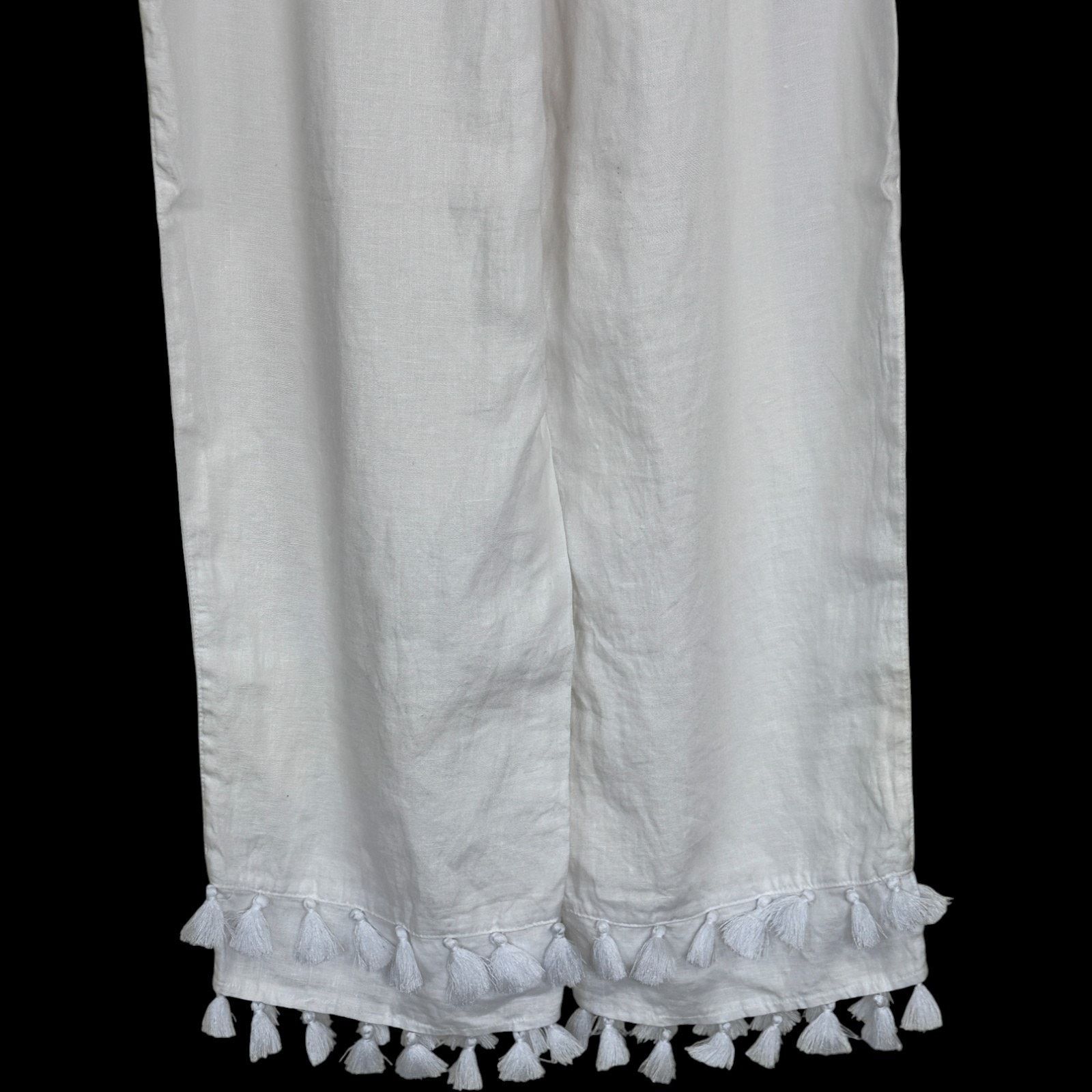 Rachel Zoe Rachel Zoe Linen Pants M White Tassel Wide Leg 100% Linen Size 26" / US 2 / IT 38 - 10 Thumbnail