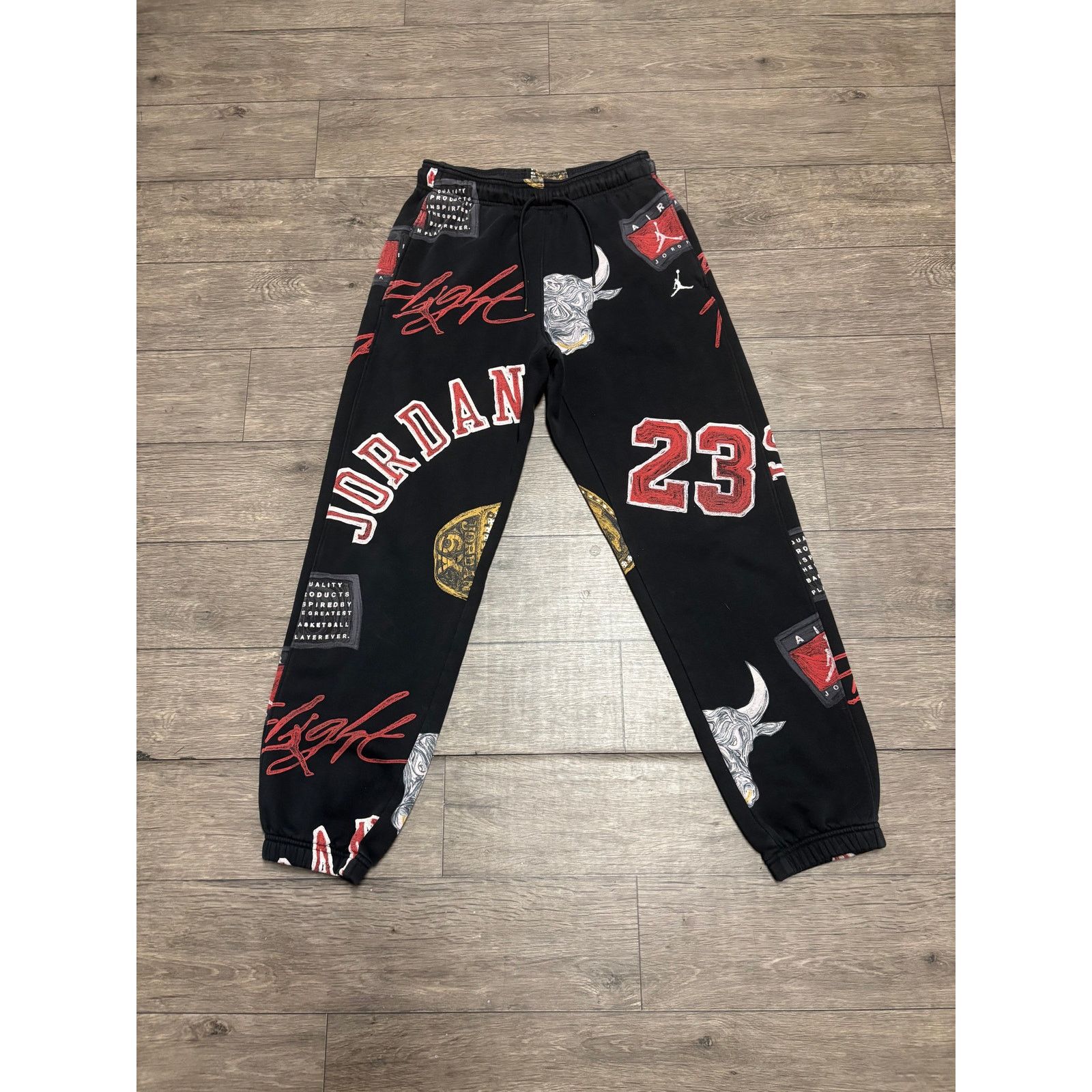 Jordan Brand × Nike NIKE Jordan Jogger Pants S Black Red White Gold Fleece AOP Size US 26 / EU 42 - 1 Thumbnail