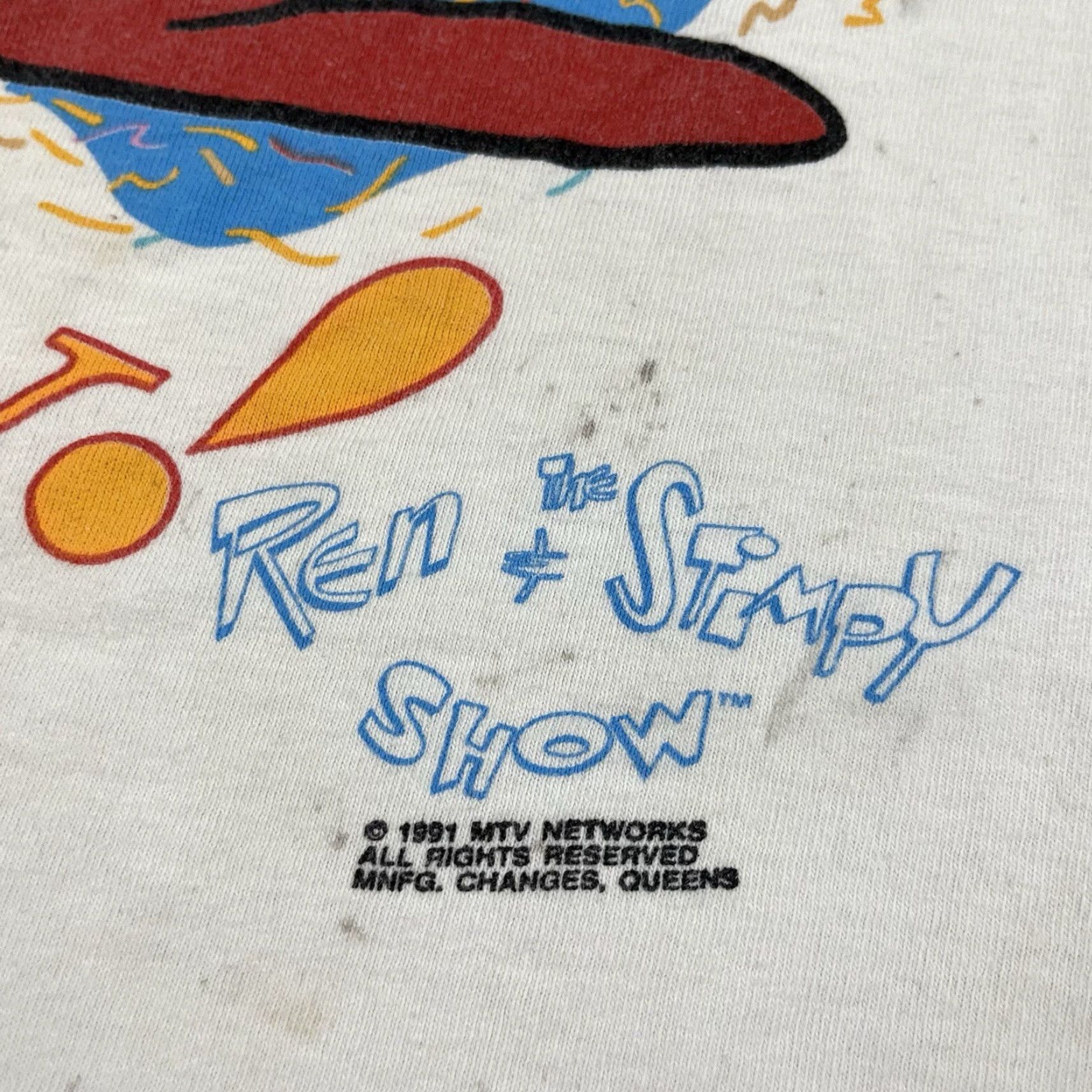 Changes Vintage REN & THE STIMPY Shirt Mens Large White Graphic Tee Sitcom 90s Stained* Size US L / EU 52-54 / 3 - 3 Thumbnail