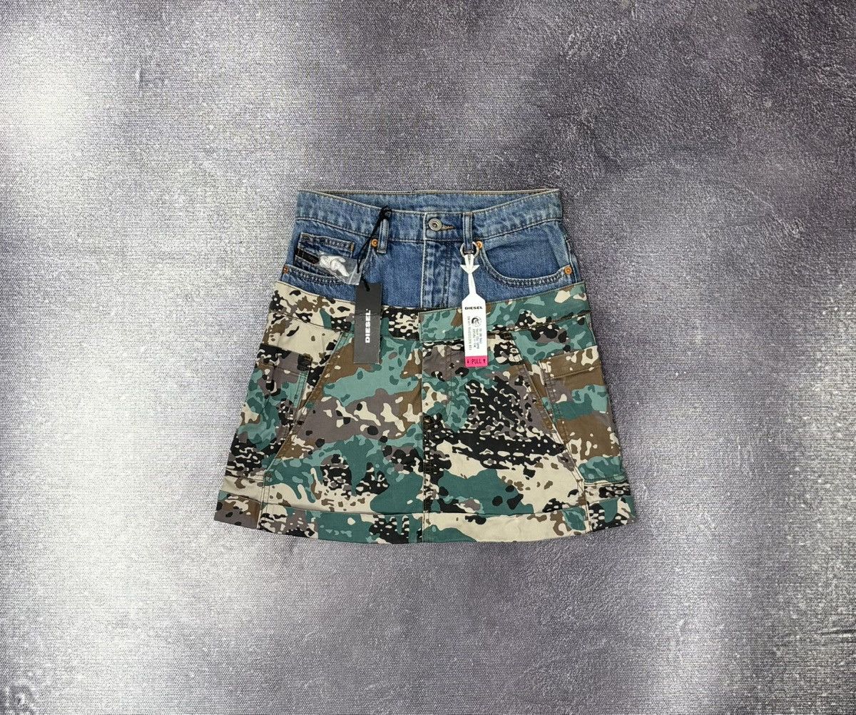 Diesel O-Cali-A Y2K Utility Denim Camo Layered Mini Skirt