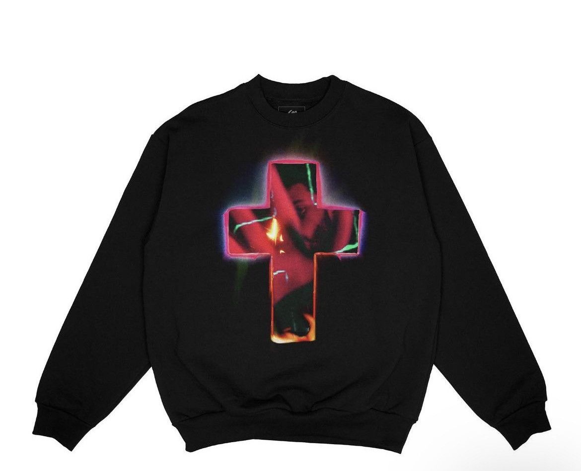 image of The Weeknd Starboy Cross Crew Sweatshirt M in Black, Men's (Size Medium)