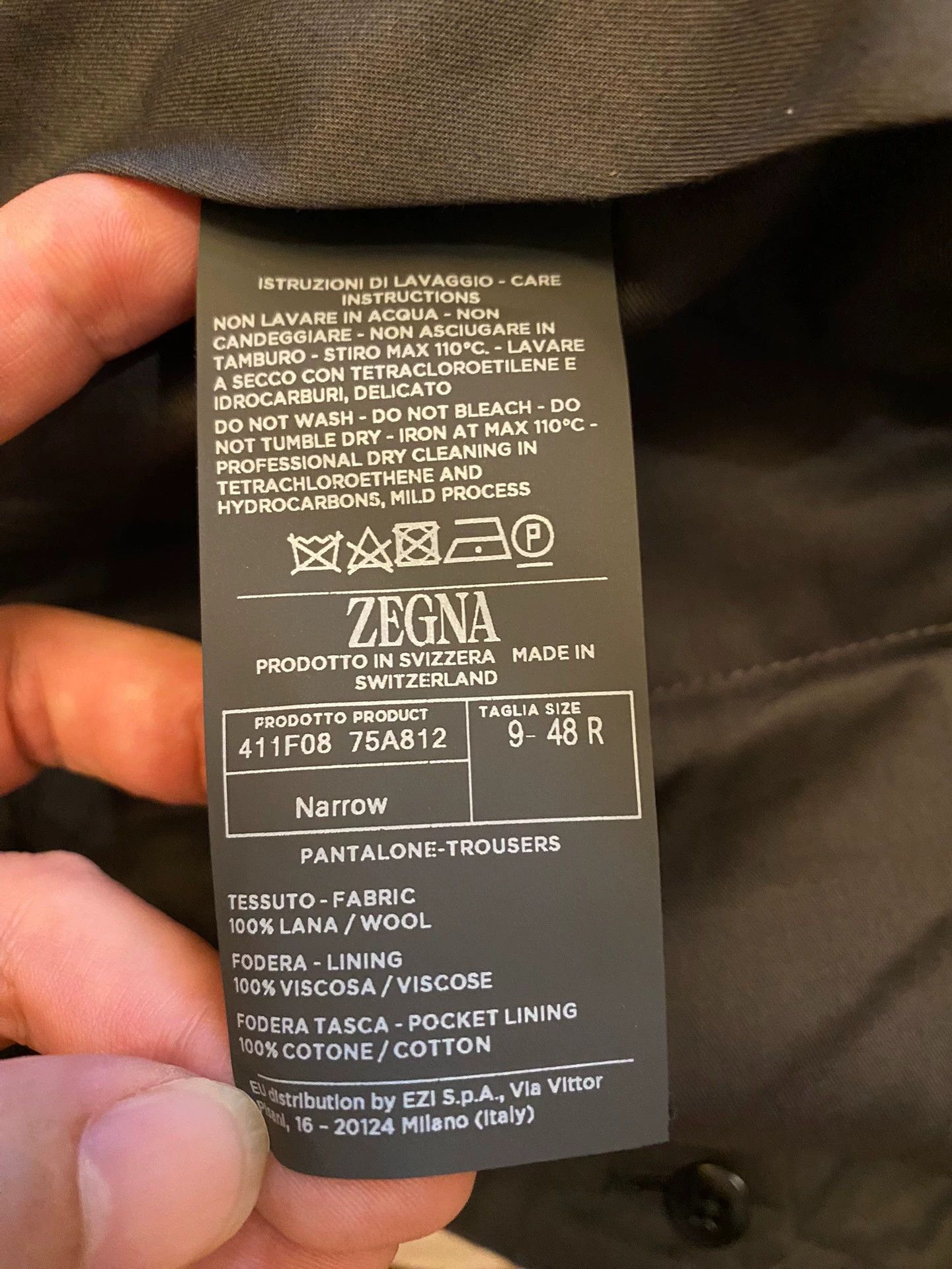 Ermenegildo Zegna Zegna Main Line Swiss-Made 100% Wool Charcoal Trousers Size US 32 / EU 48 - 7 Thumbnail