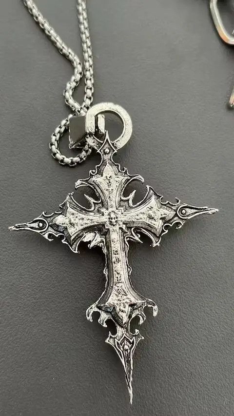 Jewelry Cross Shine Silver Chain Horror God Pendant Necklace Gothic Size ONE SIZE - 4 Thumbnail