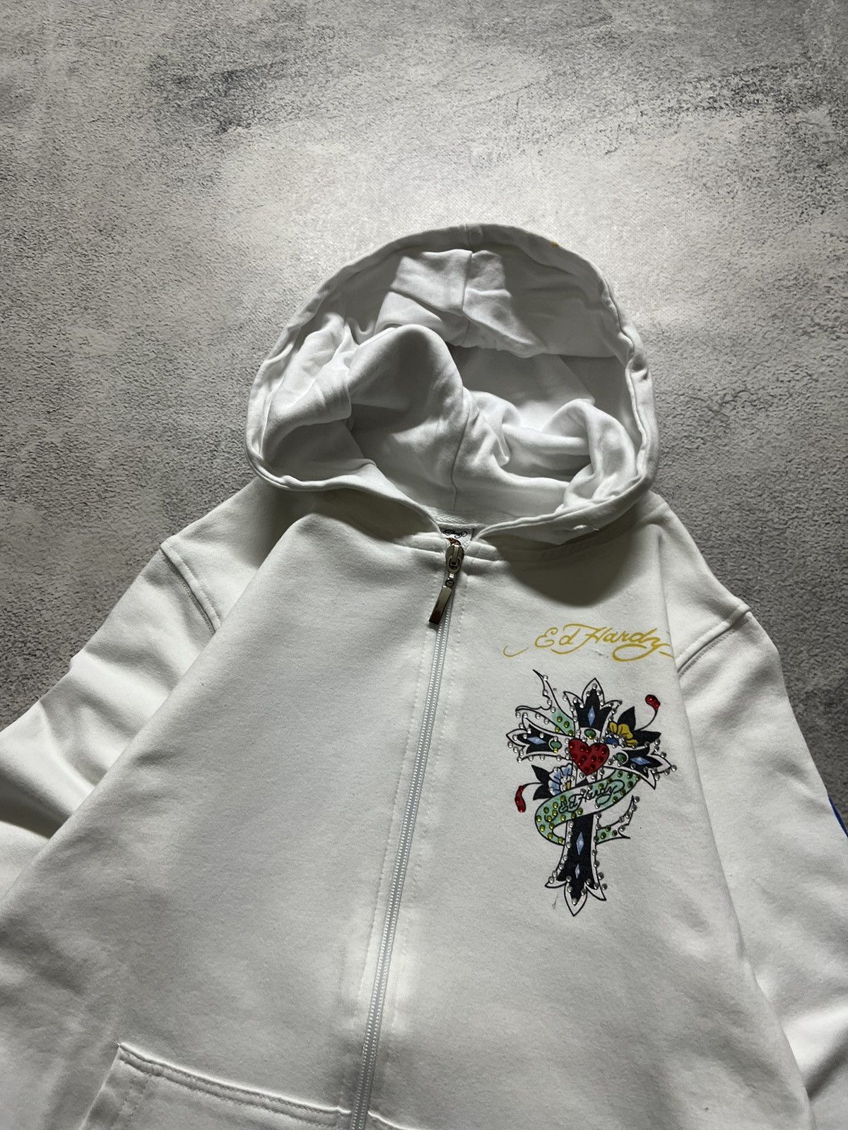 Ed Hardy Vintage Y2k Ed Hardy 🤍 Cross Tattoo ❤️ Zip Hoodie 00’s Size S / US 4 / IT 40 - 2 Thumbnail