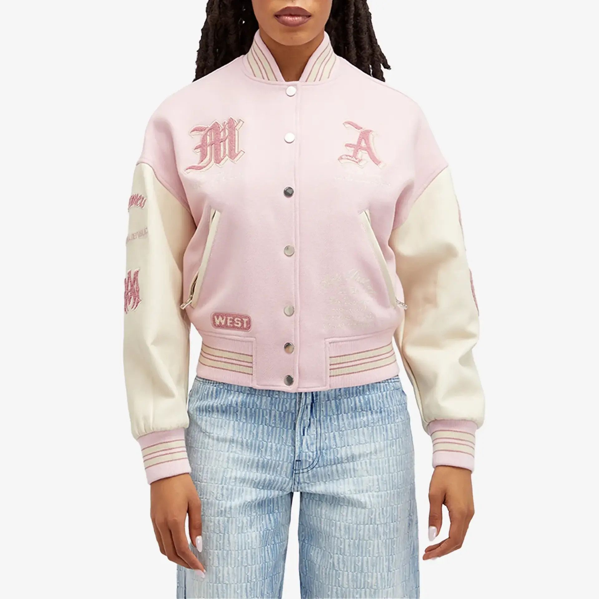 Amiri o1orln1125 Dream Team Varsity Jacket in Pink/White Size L / US 10 / IT 46 - 2 Thumbnail