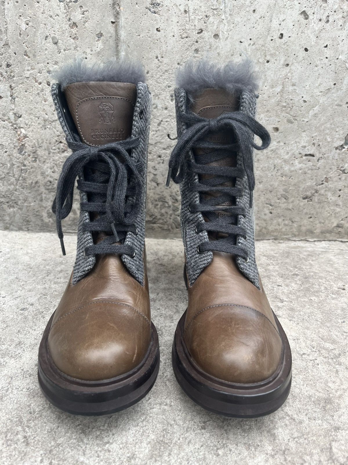 Brunello Cucinelli Brunello Cucinelli Leather Ankle Fur Boots with Monili Trim Size US 8.5 / IT 38.5 - 3 Thumbnail