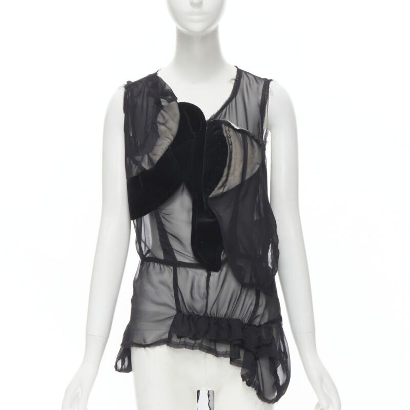 Comme des Garcons COMME DES GARCONS 2009 black sheer velvet patchwork bumps raw sleeveless vest M Size M / US 6-8 / IT 42-44 - 1 Thumbnail