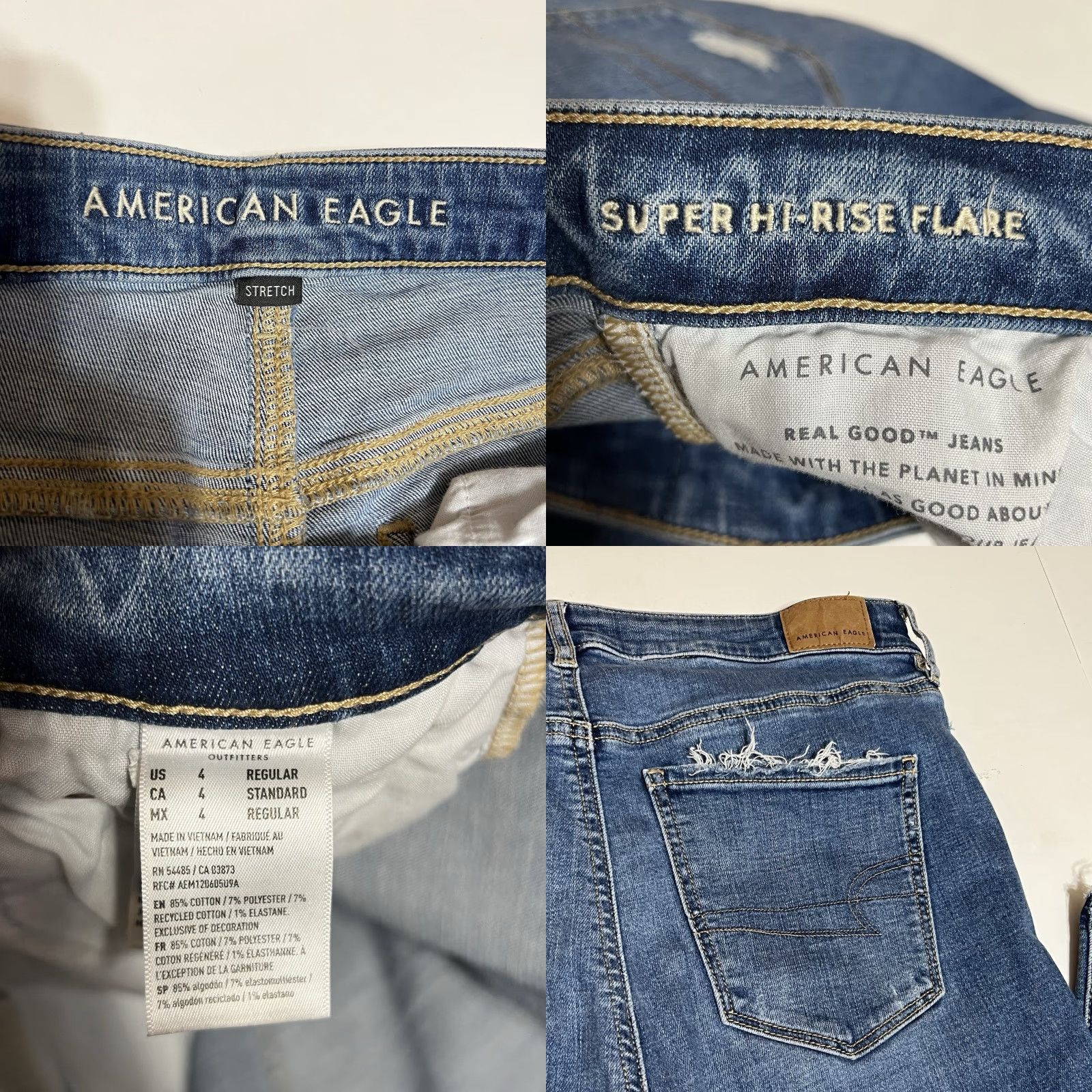 American Eagle Outfitters American Eagle Jeans Super High Rise Flare Tag 4 Reg (30x30) Raw Hem Distressed Size 27" / US 4 / IT 40 - 8 Thumbnail