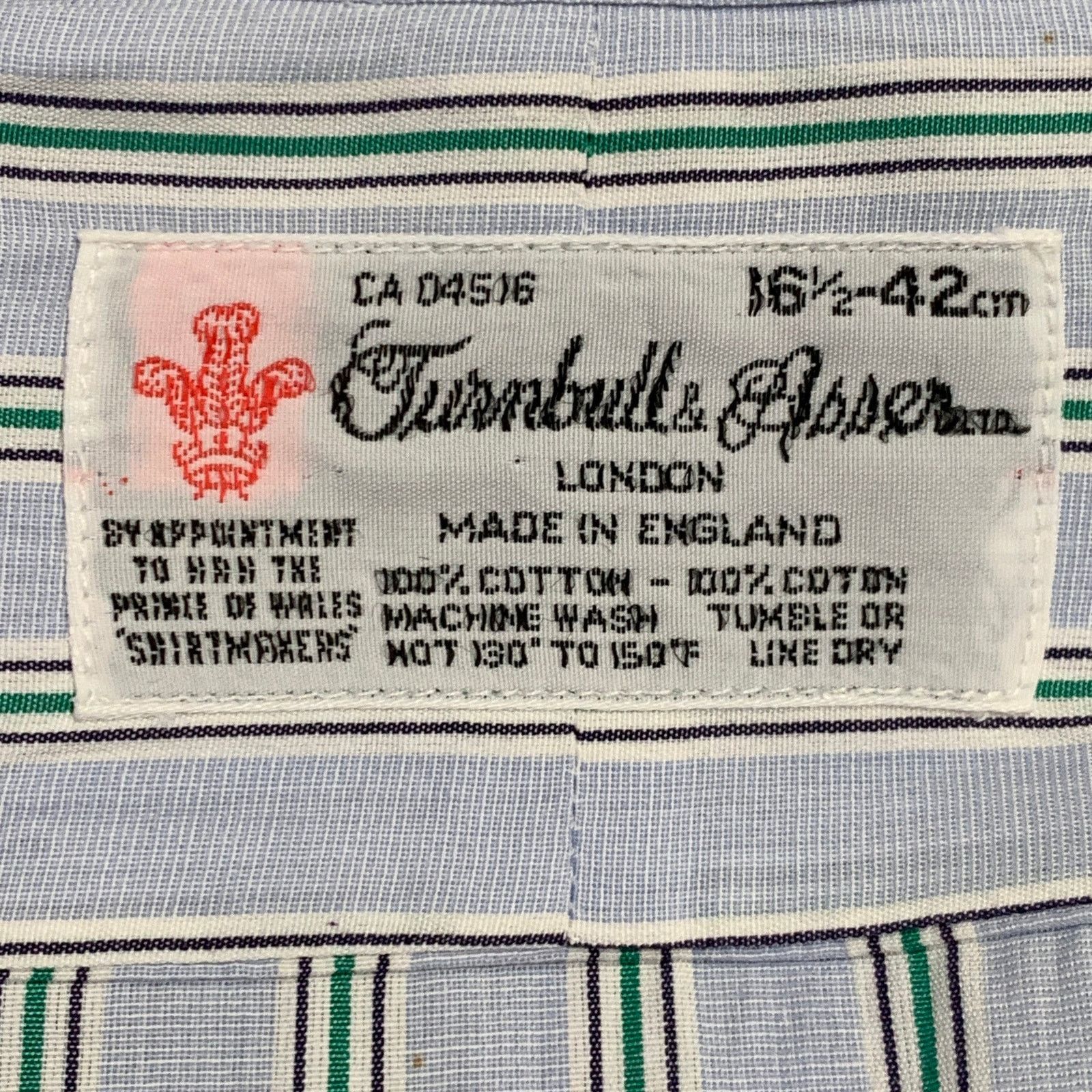 Turnbull & Asser Blue Green Stripe Cotton French Cuff Long Sleeve Shirt Size US L / EU 52-54 / 3 - 6 Thumbnail