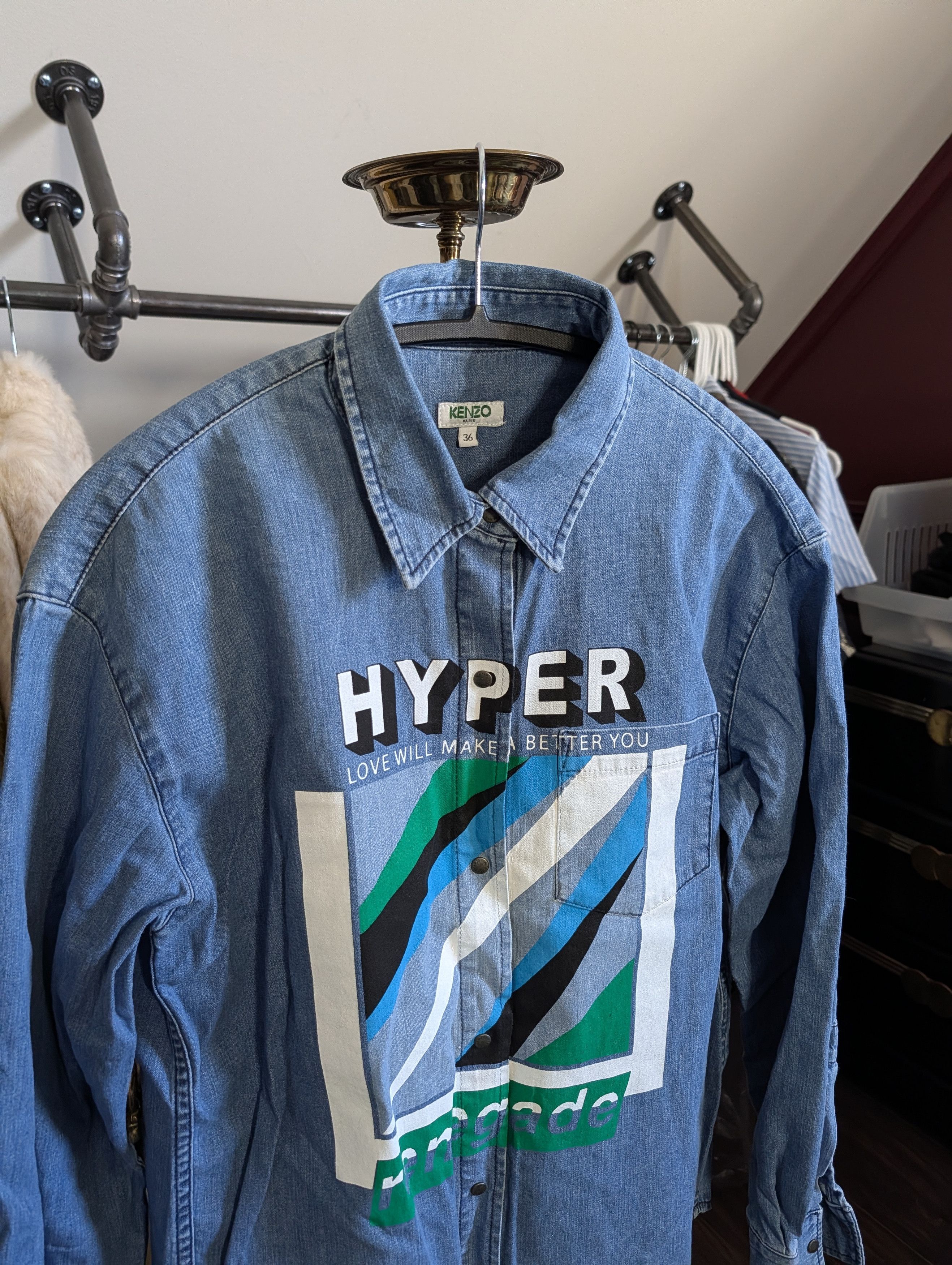 Kenzo Blue denim made in Italy HYPER RENEGADE snap shirt Size US S / EU 44-46 / 1 - 2 Thumbnail
