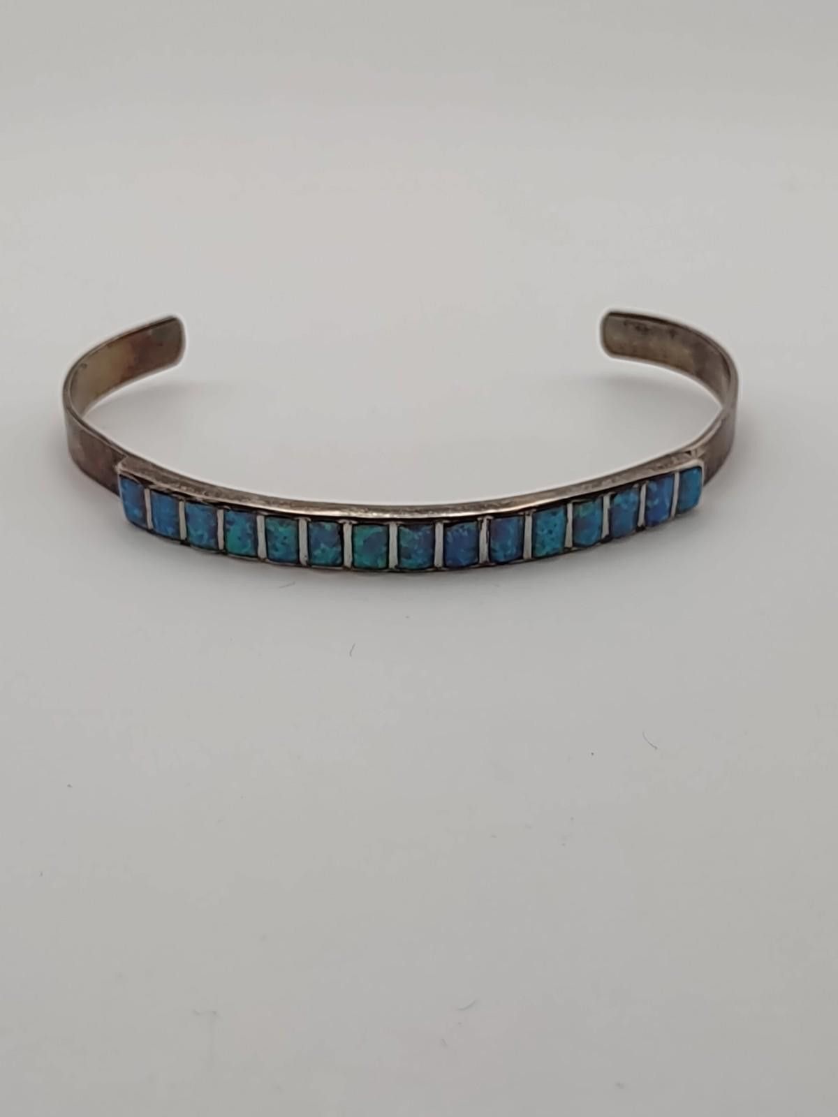 The Unbranded Brand Sterling Silver Turquoise Inlay Cuff Bracelet Southwest Size ONE SIZE - 1 Thumbnail