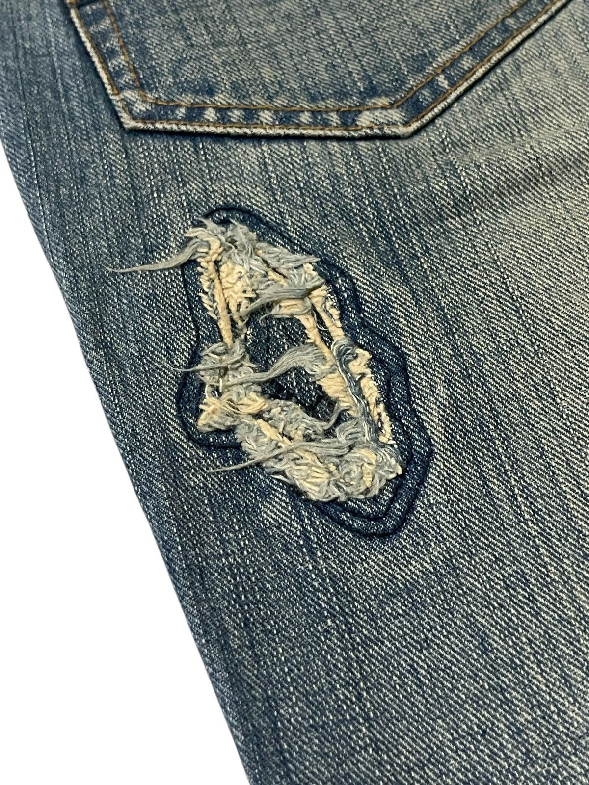 Japanese Brand Custom Culture Damage Repaired Straight Denim DAIRIKU Styled Size US 33 - 13 Thumbnail