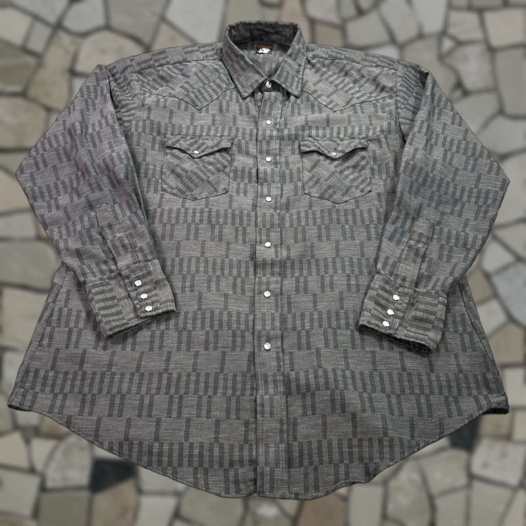 Armani Karman Shirt Mens Large Tall Gray Geometric Western Pearl Snap Long Sleeve Size US L / EU 52-54 / 3 - 1 Thumbnail