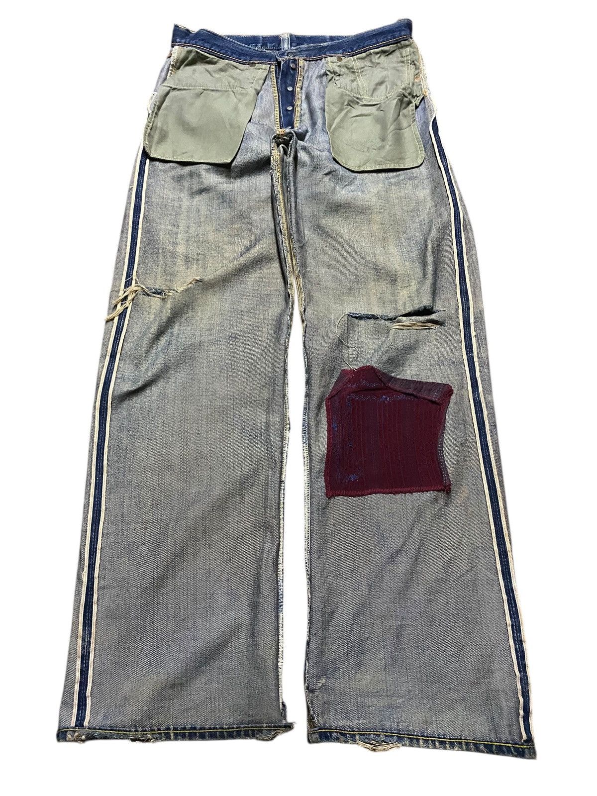 The Real McCoy's Vintage Joe Mccoy Mud Wash Selvedge Distressed Baggy Jeans Size US 33 - 15 Thumbnail