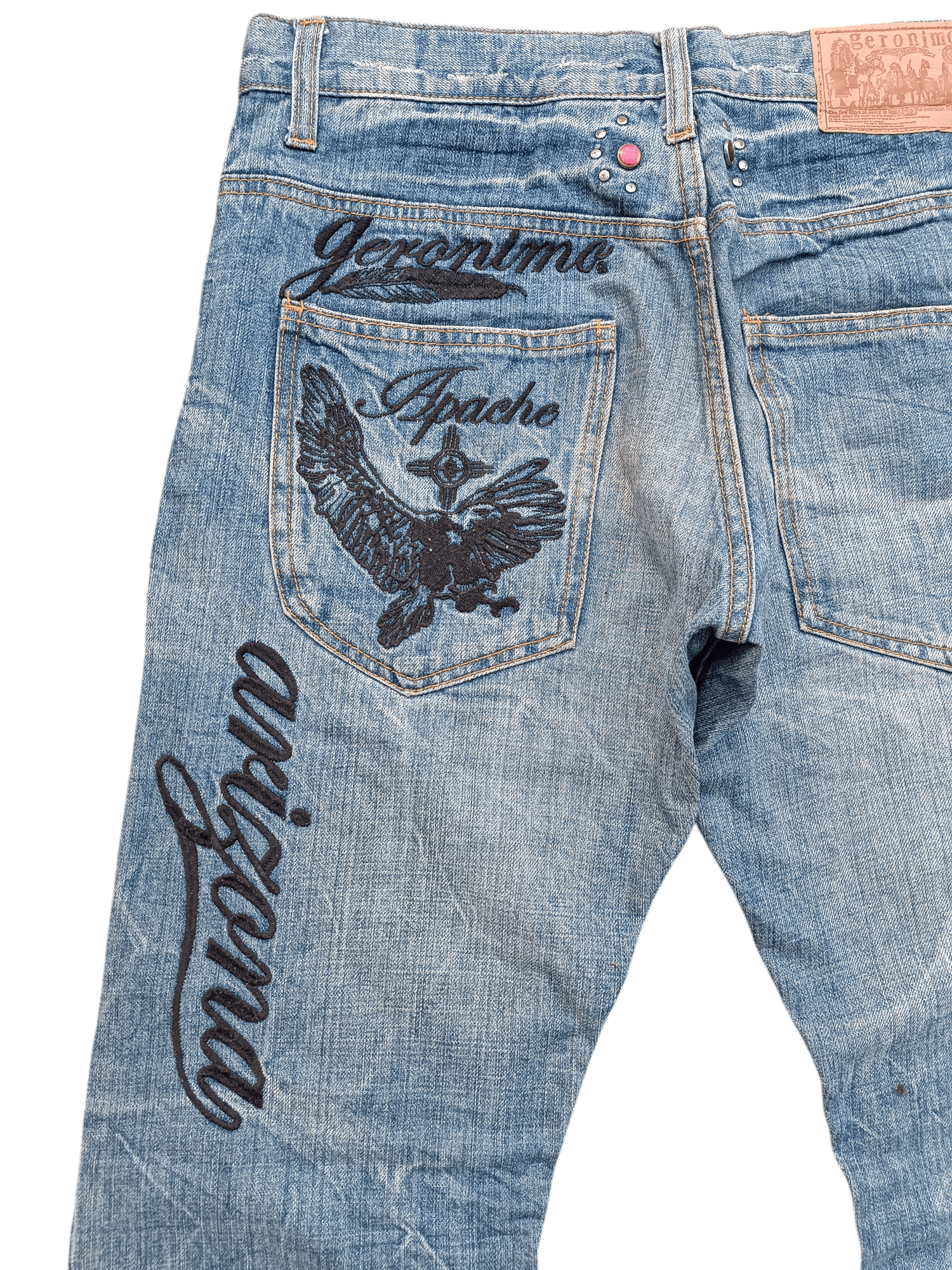 Japanese Brand GERONIMO Embroidery Native Indians Spirit Distressed Jeans Size US 32 / EU 48 - 18 Thumbnail