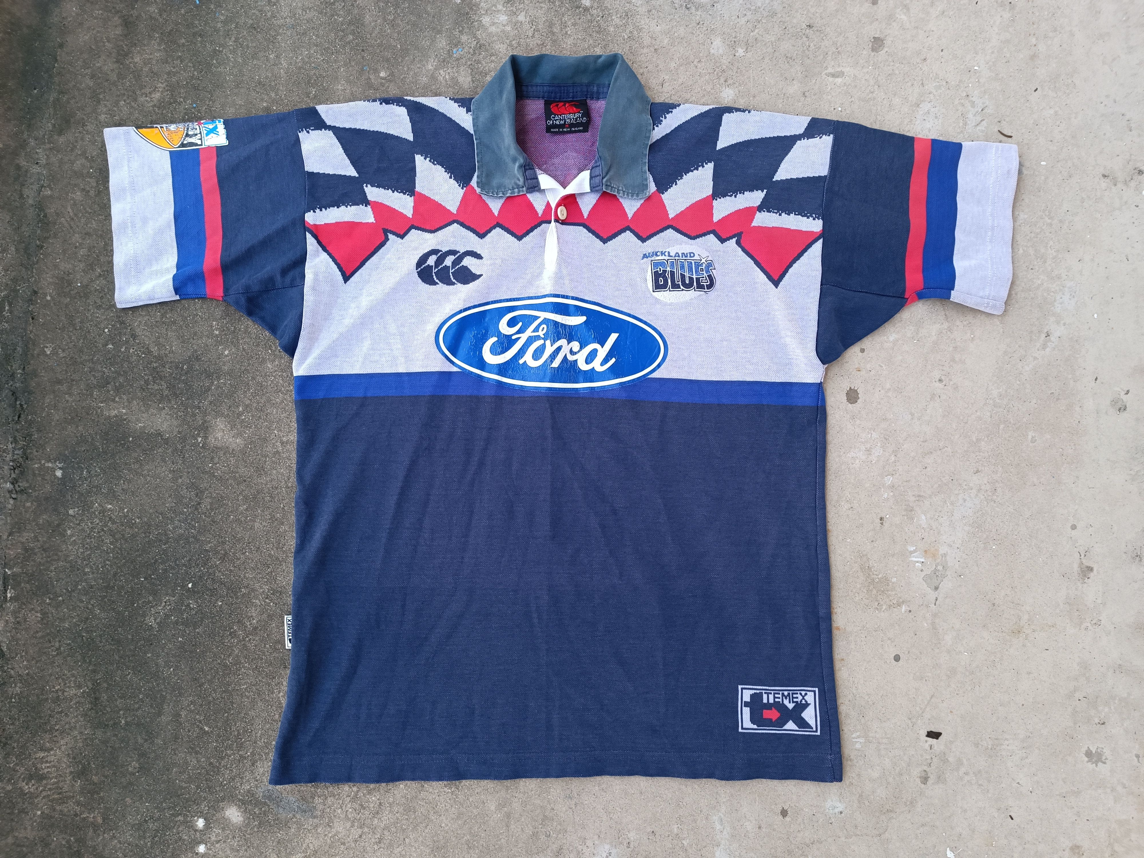 image of Canterbury Of New Zealand x Ford Vintage 90's Rugby Auckland Blues Canterbury Temex (Size Medium)