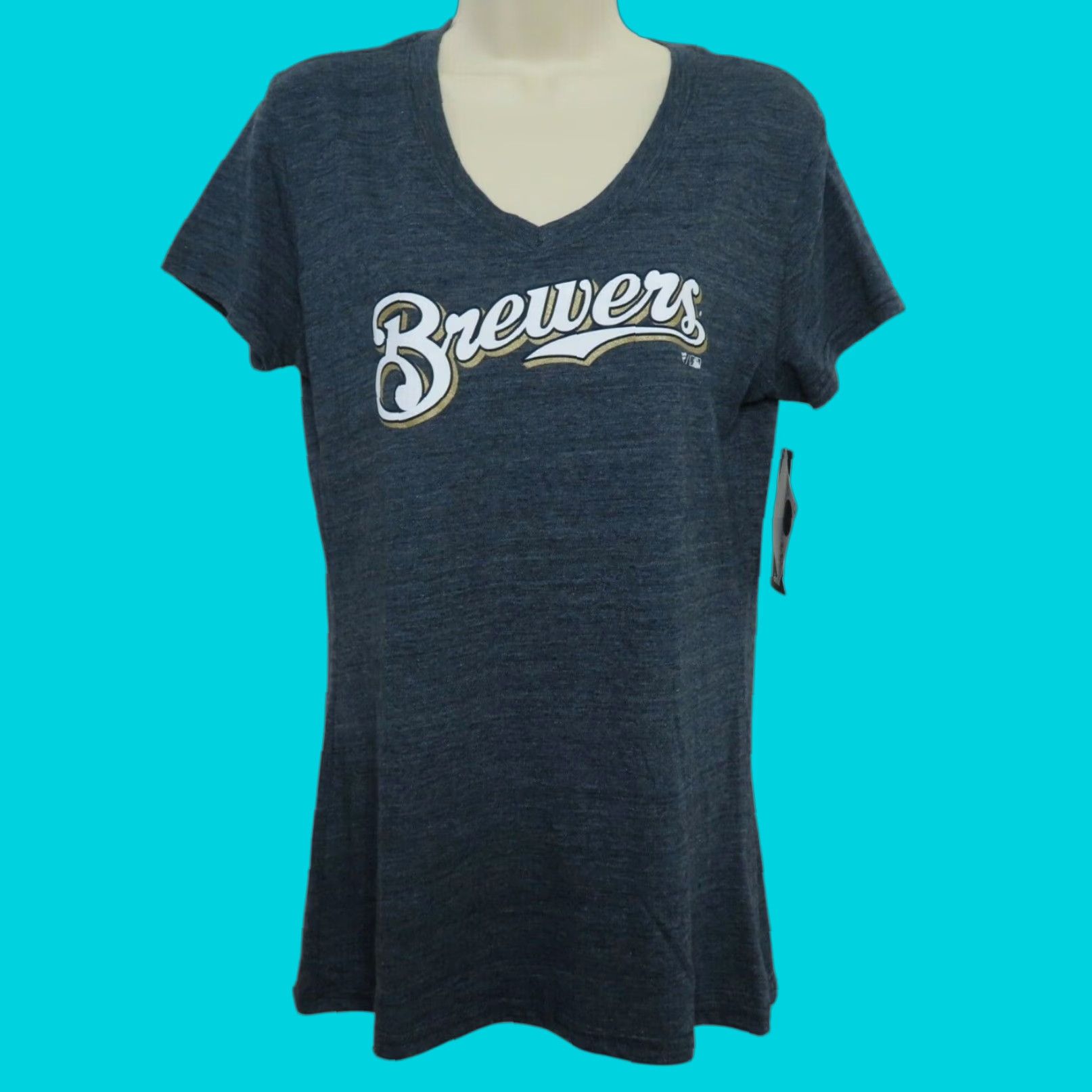Vintage Fanatics Shirt Womens Small Milwaukee Brewers V-Neck Heathered Blue NEW Size S / US 4 / IT 40 - 1 Thumbnail