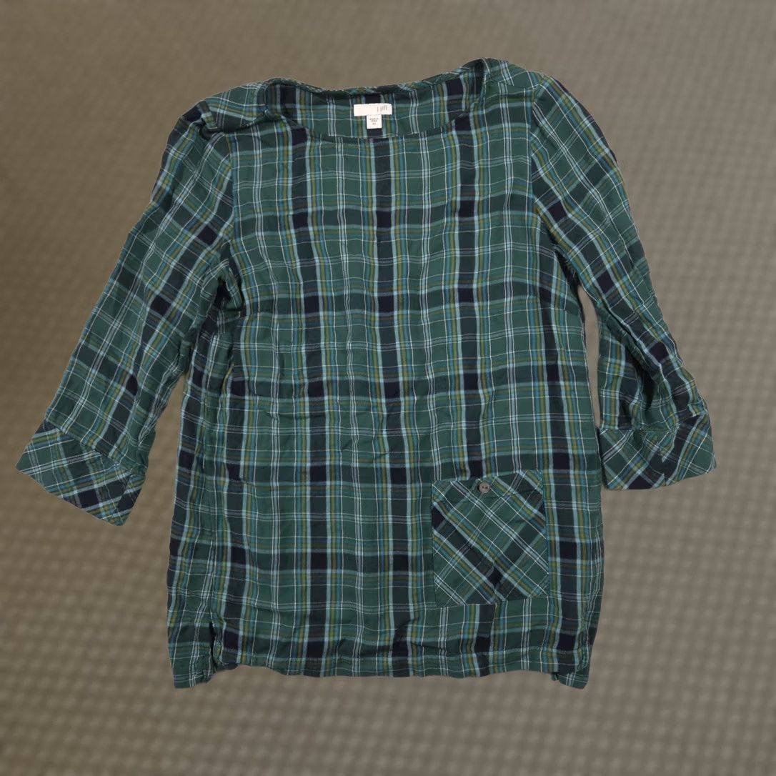 J. Jill VINTAGE J Jill Blouse Womens XS Green Plaid Scoop Neck 3/4 Sleeve Pocket Tunic Top Size XS / US 0-2 / IT 36-38 - 1 Thumbnail