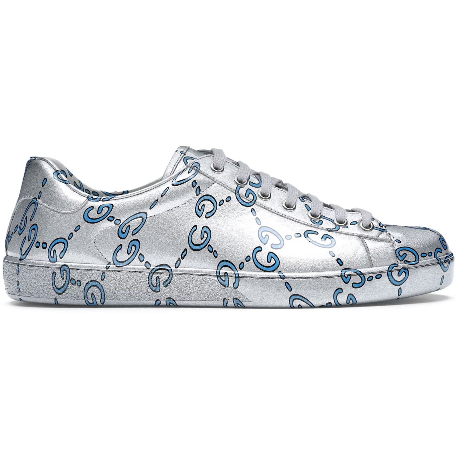 Gucci Gucci New Ace Silver Blue Ghost GG Leather Sneakers 9.5/10.5 Size US 10.5 / EU 43-44 - 1 Thumbnail