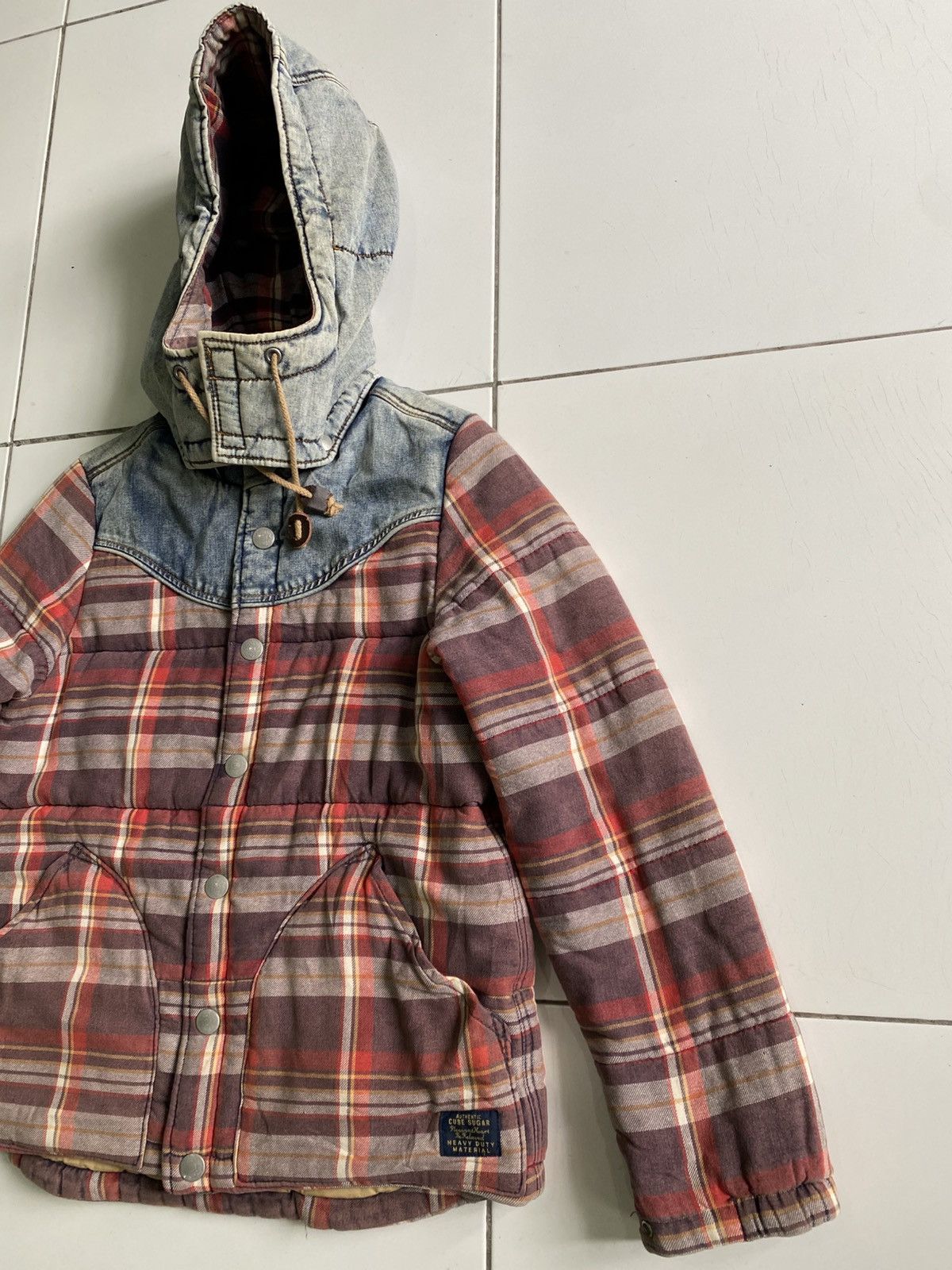 If Six Was Nine × Japanese Brand 90s Cube sugar authentic Down plaid Hoodie Button Jacket Size US M / EU 48-50 / 2 - 4 Thumbnail
