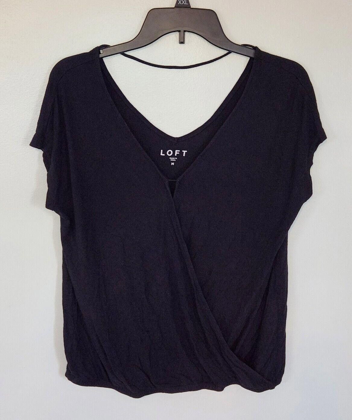Designer Ann Taylor LOFT shirt Medium Black V Neck Open Back Classy Size M / US 6-8 / IT 42-44 - 1 Thumbnail