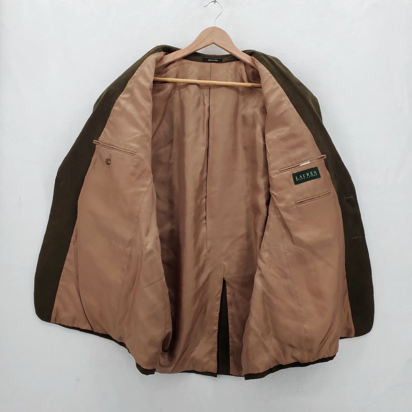 Ralph Lauren VINTAGE Lauren Ralph Lauren Blazer Mens 44R Olive Green Faux Suede Two Button Jacket Size 44R - 4 Thumbnail