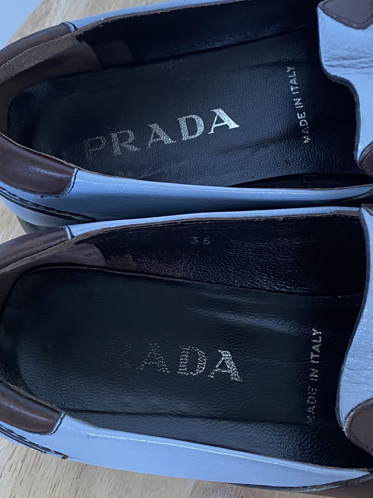 Miu Miu × Prada × Vintage Prada Bintage Baby Blue Leather Flats Loafers Size US 6 / IT 36 - 7 Thumbnail