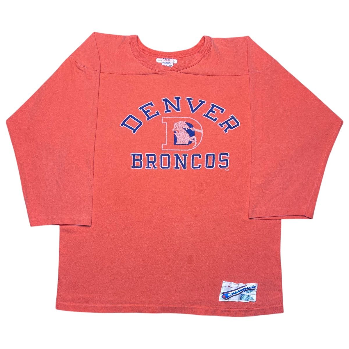Champion × NFL × Vintage Vintage 1980s NFL Denver Broncos Champion Quarter Sleeve Tee Size US L / EU 52-54 / 3 - 1 Thumbnail
