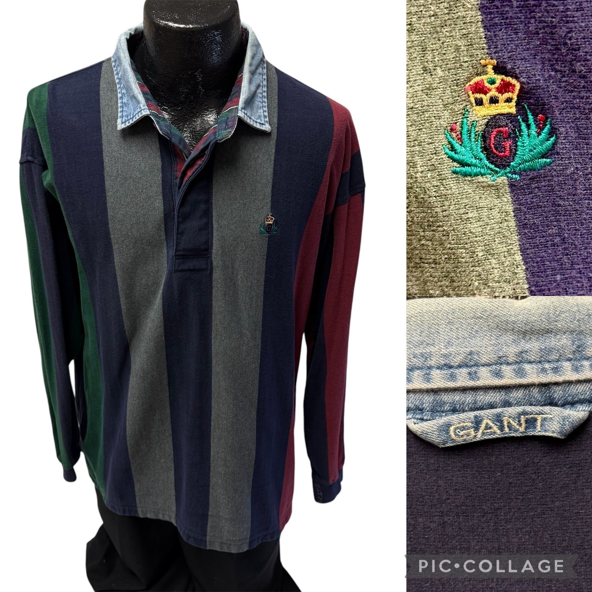 Gant Vtg Gant COLORBLOCK STRIPE Logo Crest Streetwear Polo Rugby Size US L / EU 52-54 / 3 - 1 Thumbnail