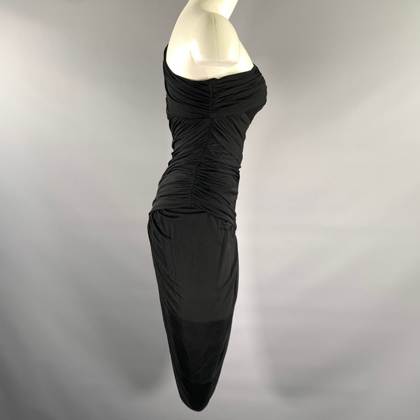 Halston Heritage HALSTON HERITAGE S Black Draped One Shoulder Cocktail Dress Size S / US 4 / IT 40 - 3 Thumbnail