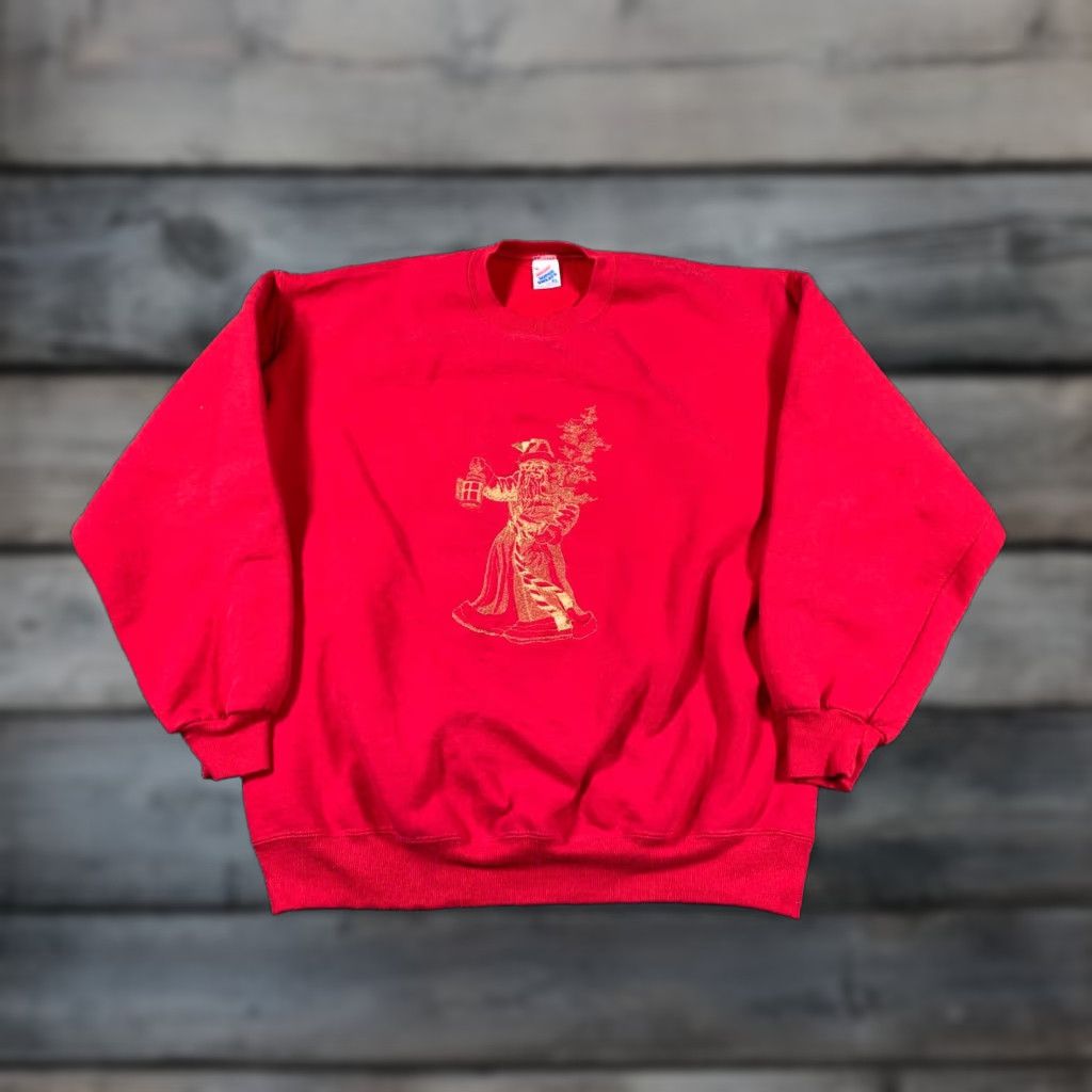 Jerzees VINTAGE Jerzees Embroidered Santa Claus Sweatshirt Adult XL Red Crewneck 50-50 Size US XL / EU 56 / 4 - 1 Thumbnail