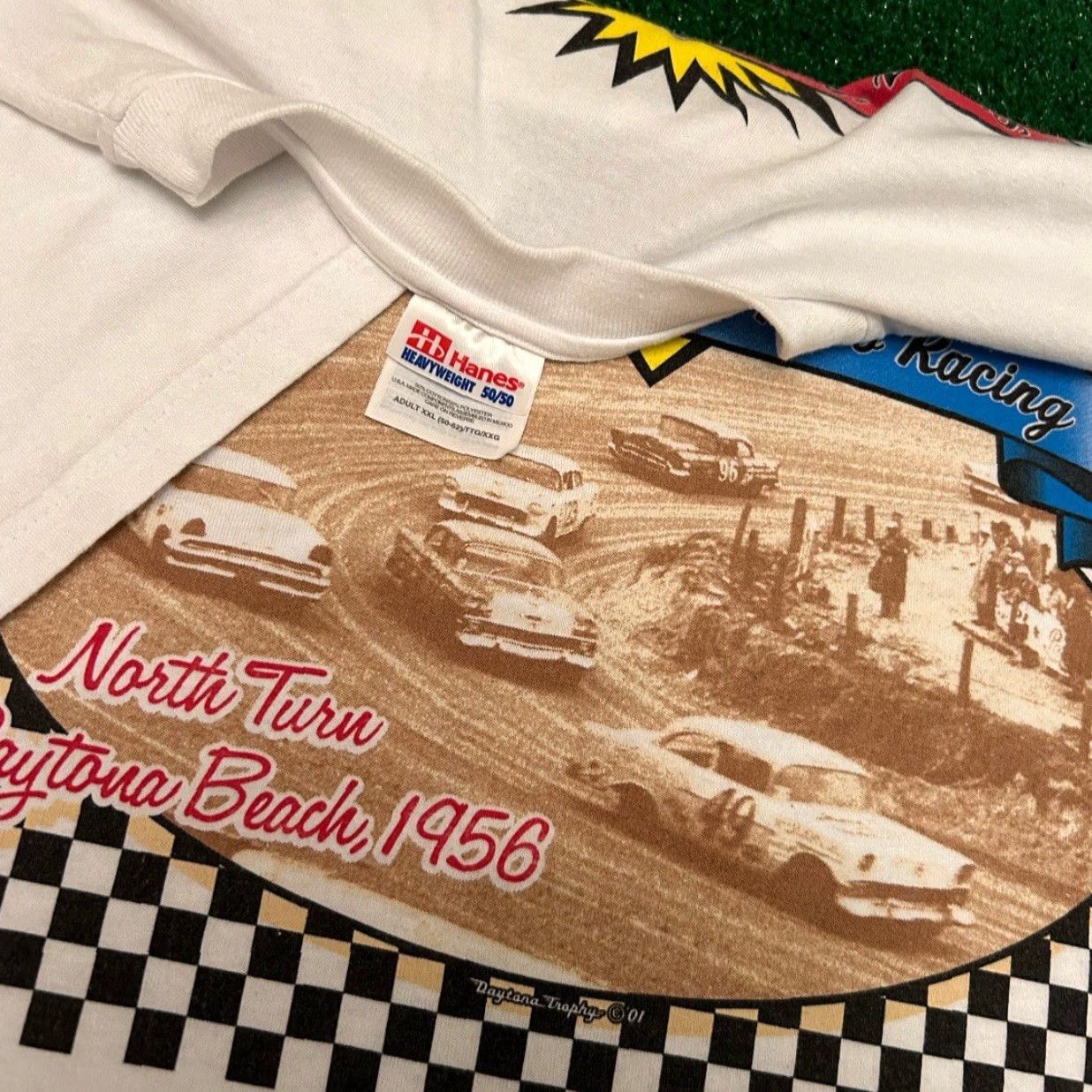 NASCAR VINTAGE Daytona Beach Speedway 90s VTG Shirt 2XL White Men T-Shirt NASCAR Auto Racing Legends Fireball Roberts Lee Petty Size US XXL / EU 58 / 5 - 3 Thumbnail