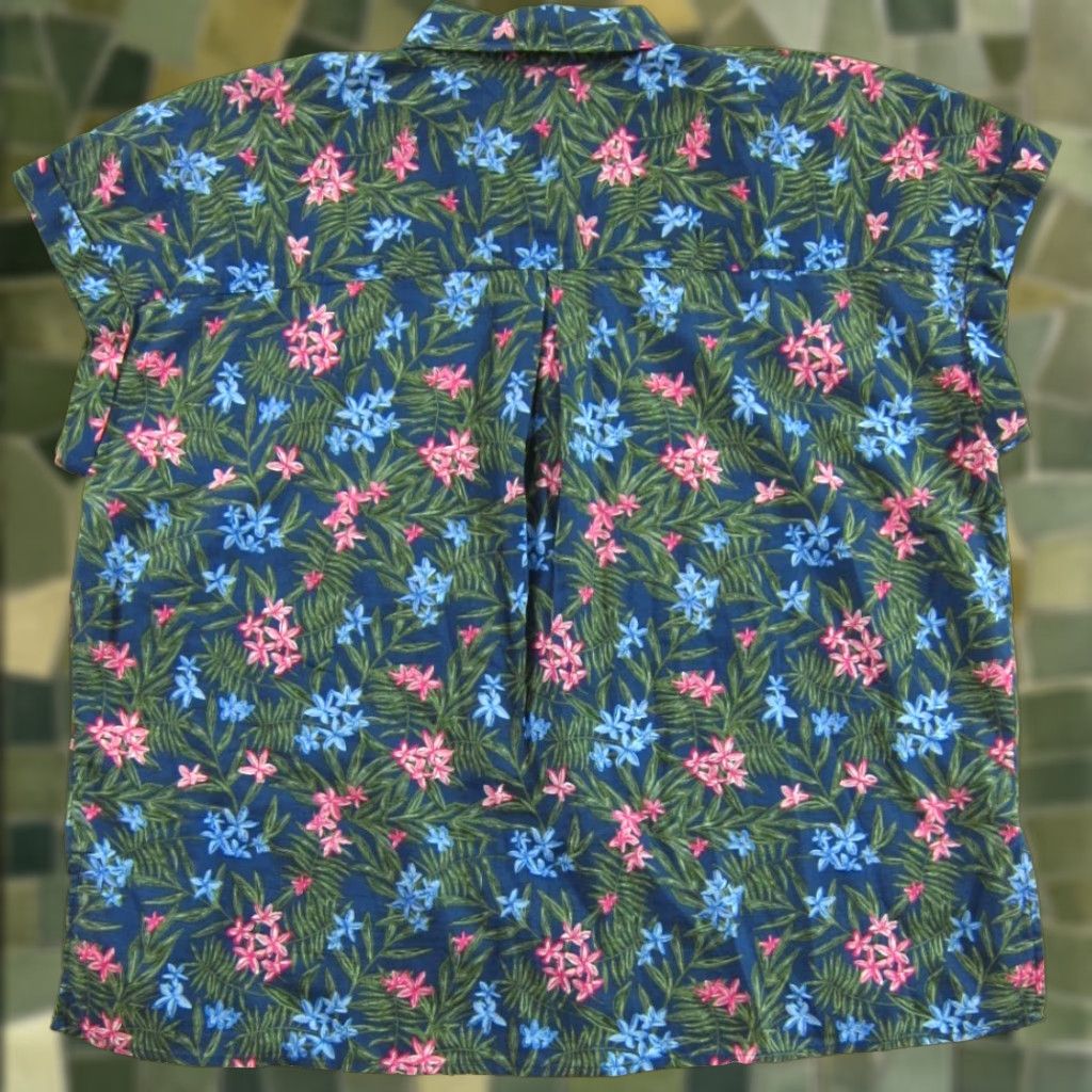 Vintage VINTAGE Style & Co. Blue Pink Green Floral Collar Short Sleeve Button Down Blouse XL Size XL / US 12-14 / IT 48-50 - 1 Thumbnail