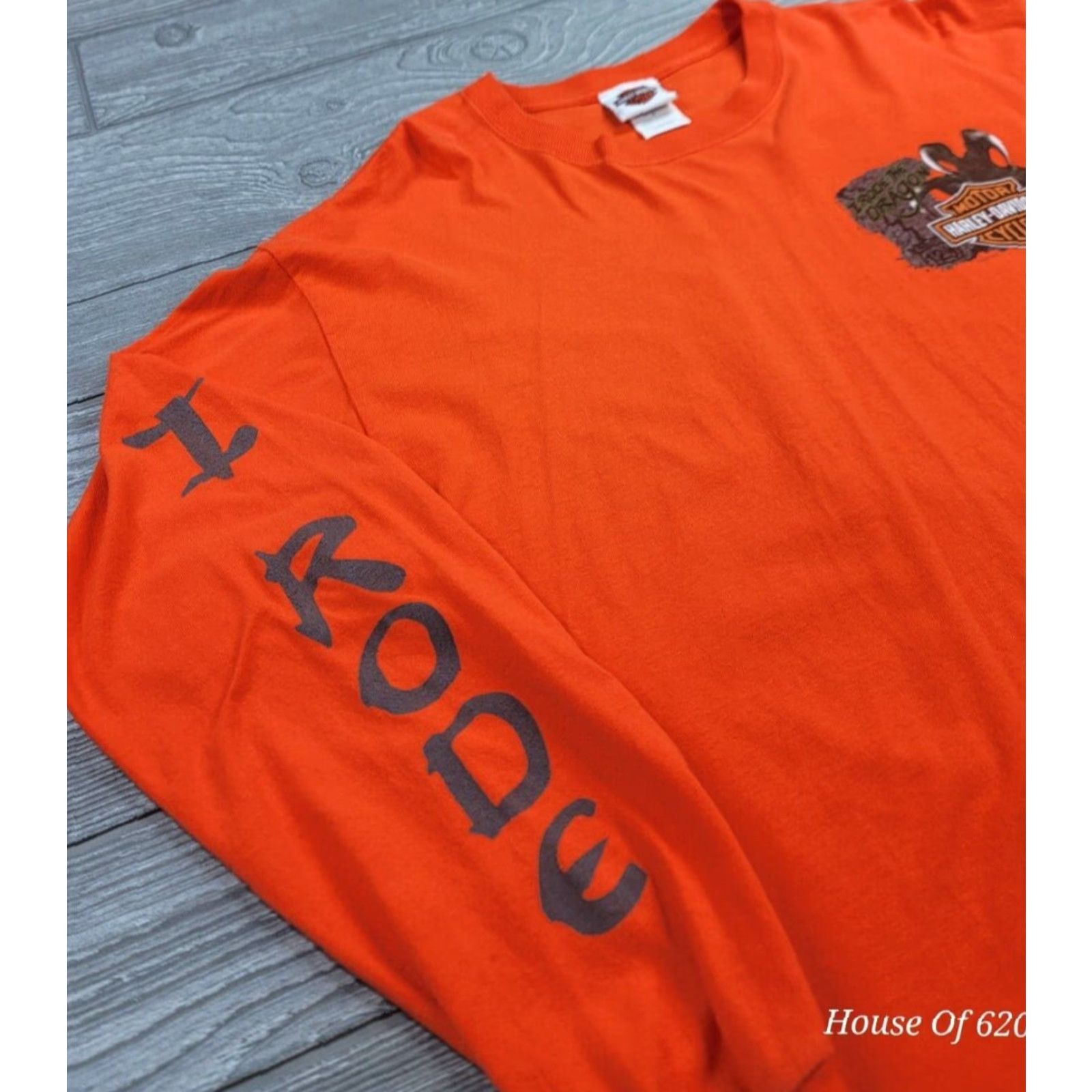 Harley Davidson VINTAGE Harley-Davidson T-Shirt Long Sleeve Orange 90s Smoky Mountains US129 L Mens Size US L / EU 52-54 / 3 - 6 Thumbnail