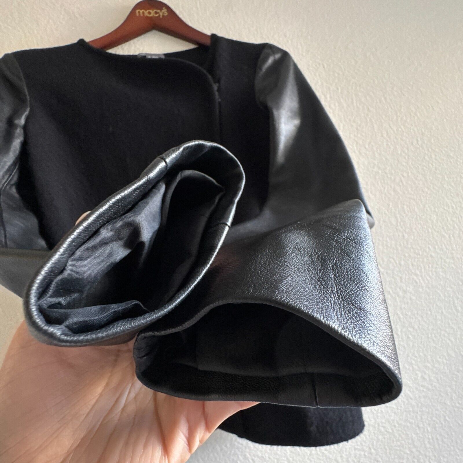 Vince Vince Wool Leather Sleeve Moto Black Jacket Pockets Zip Wom Size S / US 4 / IT 40 - 7 Thumbnail