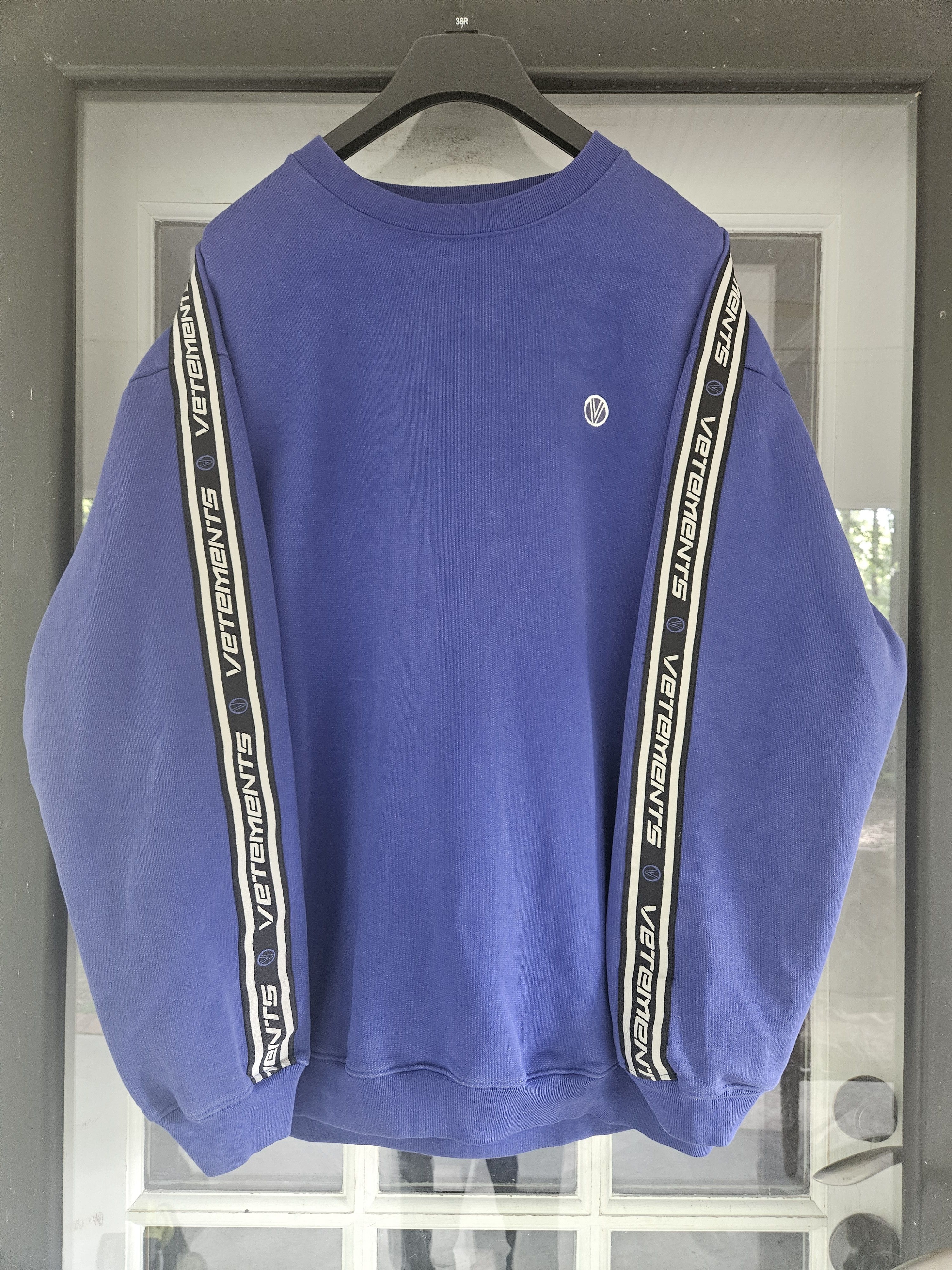 Vetements Royal Blue Logo Tape Oversized Crewneck Sweater Size US L / EU 52-54 / 3 - 1 Thumbnail