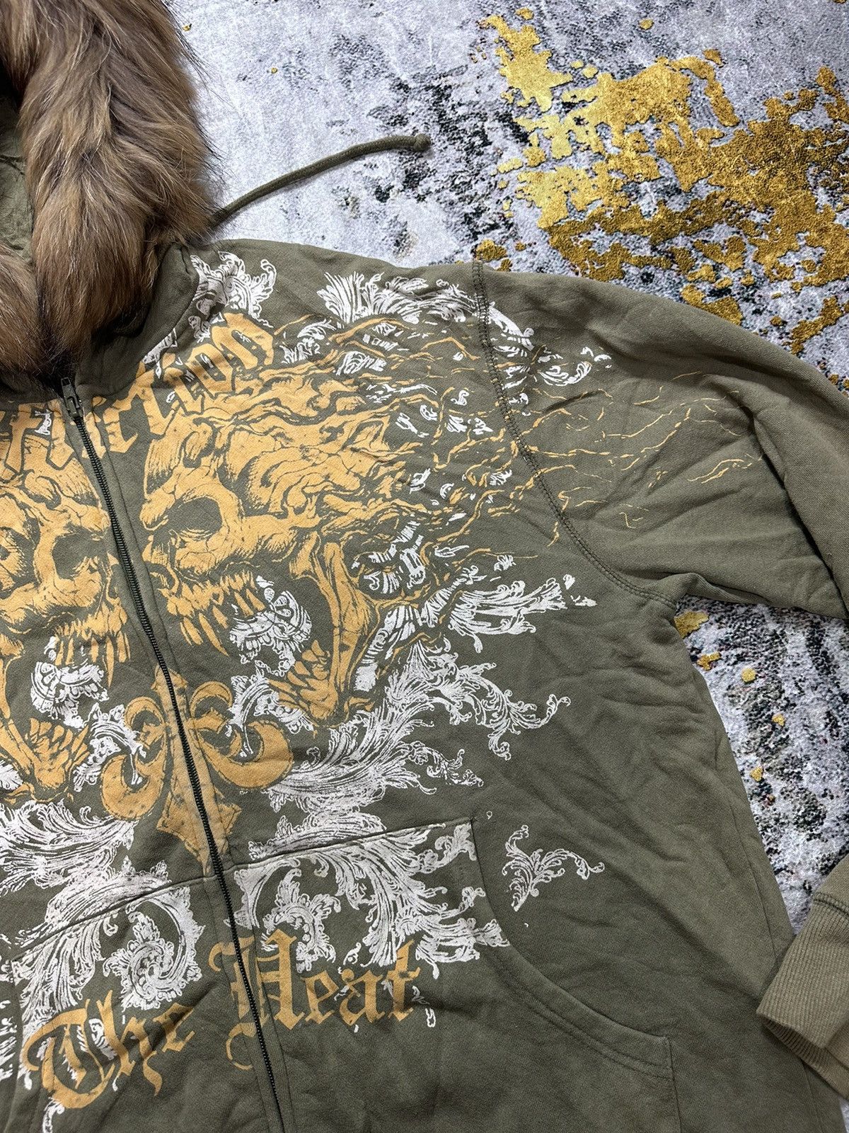 Japanese Brand CRAZY FADED AFFLICTION Fur ZipHoodie SKULL CROSS The Heat Size US XL / EU 56 / 4 - 5 Thumbnail