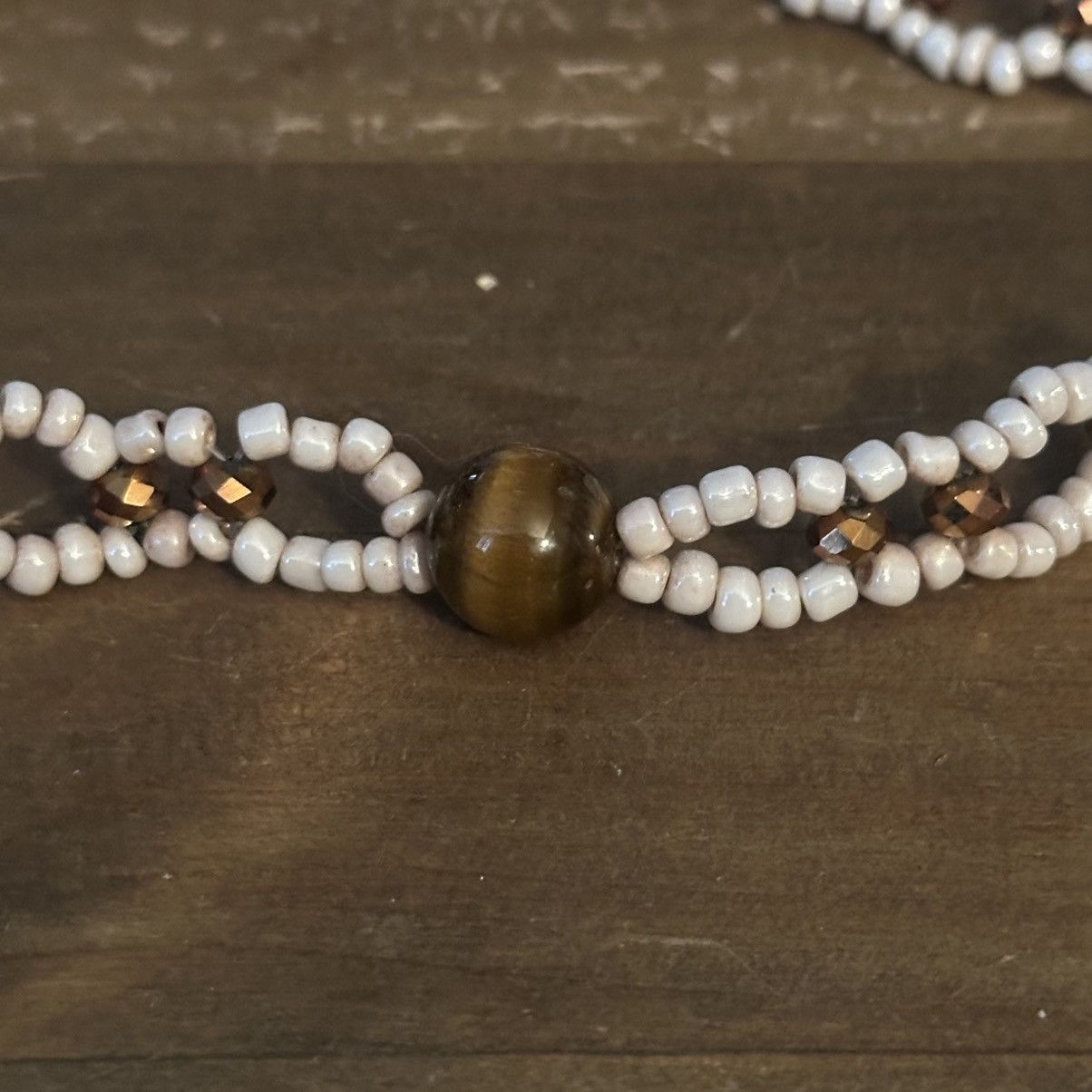 Other × Vintage Vintage Teng Yue woven white glass bead & Tiger eye necklace Size ONE SIZE - 3 Thumbnail