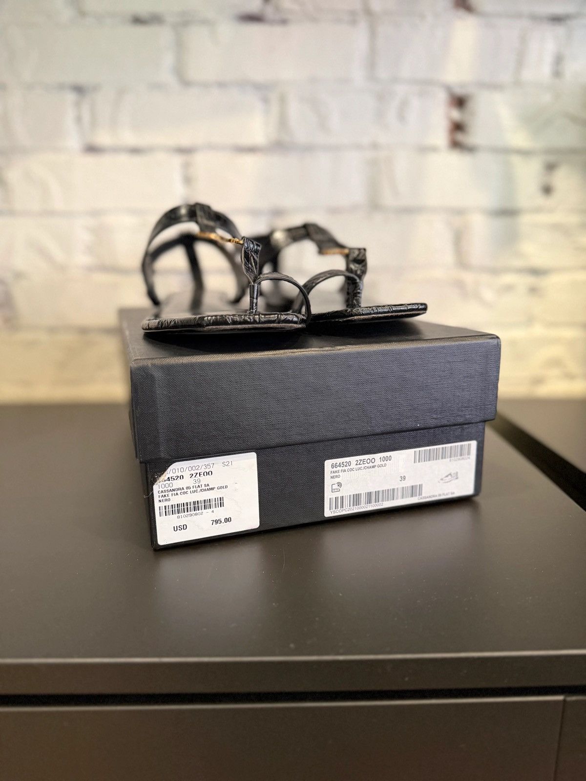 Yves Saint Laurent YSL Cassandra Flat Leather Sandals size 39 (6y/7.5w) Size US 9 / IT 39 - 2 Thumbnail