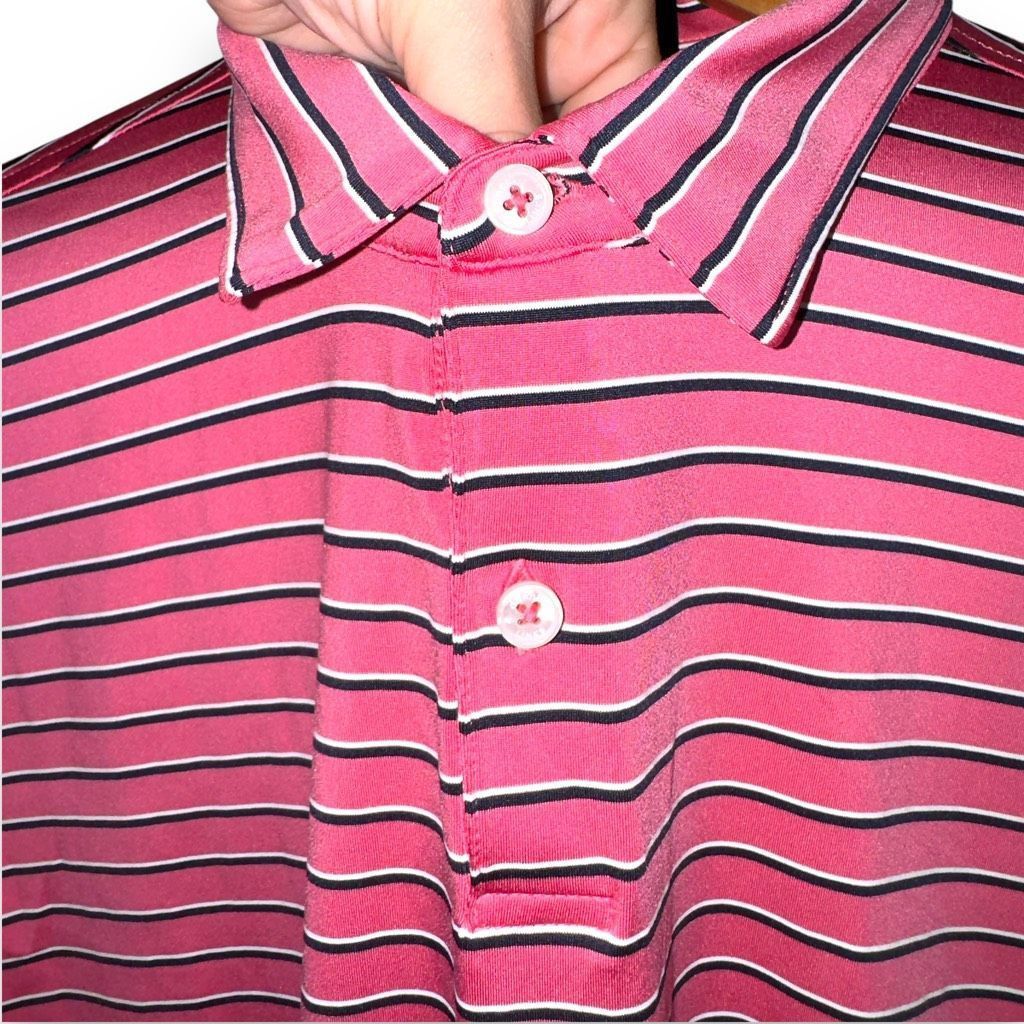 Alfred Dunhill Dunhill London Pink & Navy Stripe Performande Golf Polo Shirt XL Size US XL / EU 56 / 4 - 3 Thumbnail