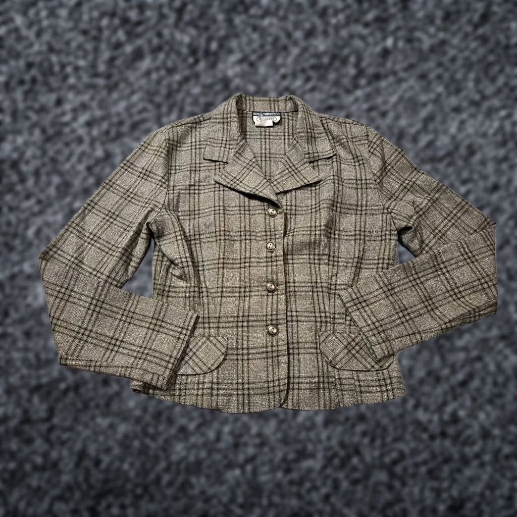 Vintage Wrapper Jacket Blazer Womens Medium Brown Plaid USA Vintage Button Up Modern Coat Size M / US 6-8 / IT 42-44 - 1 Thumbnail
