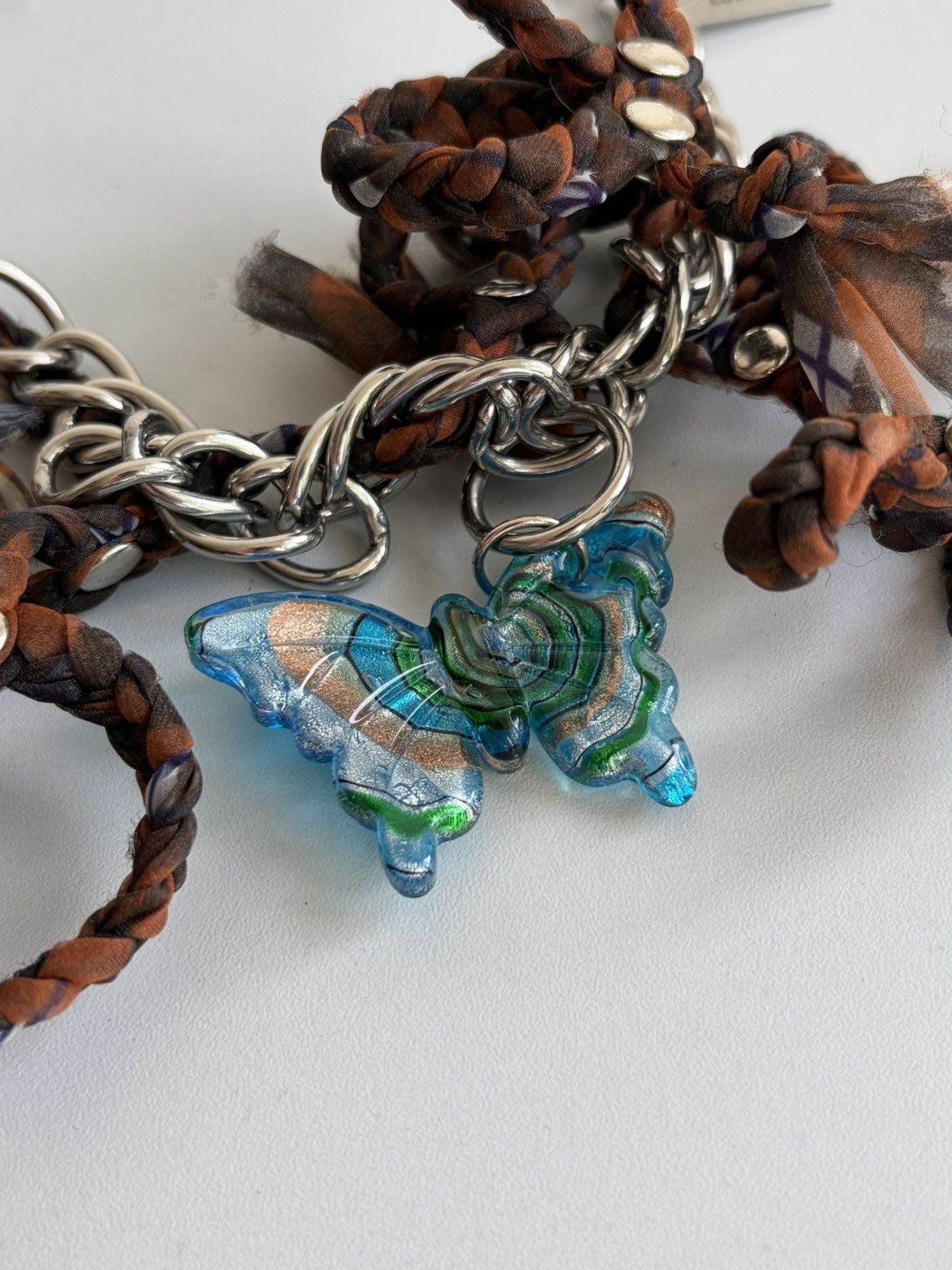 Chopova Lowena Glass Butterfly Carabiner Curb Necklace in Silver, Men's — image 3 of 5