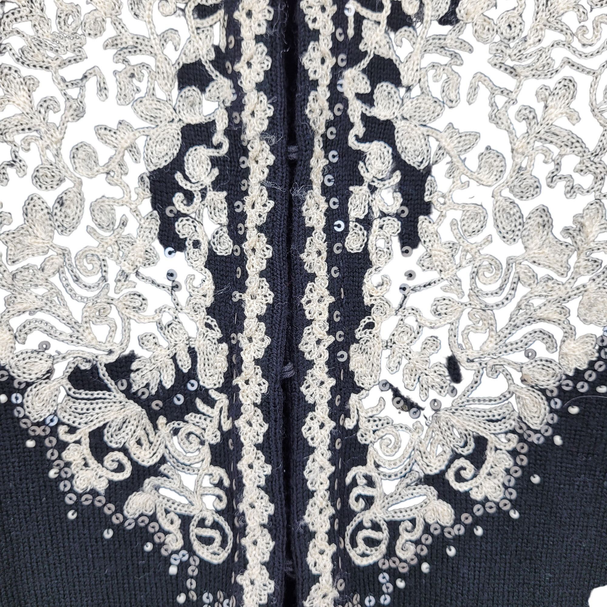 Nanette Lepore Vtg Merino Wool Sweater Cardigan M Black Embroidered Bell Sl Size M / US 6-8 / IT 42-44 - 9 Thumbnail