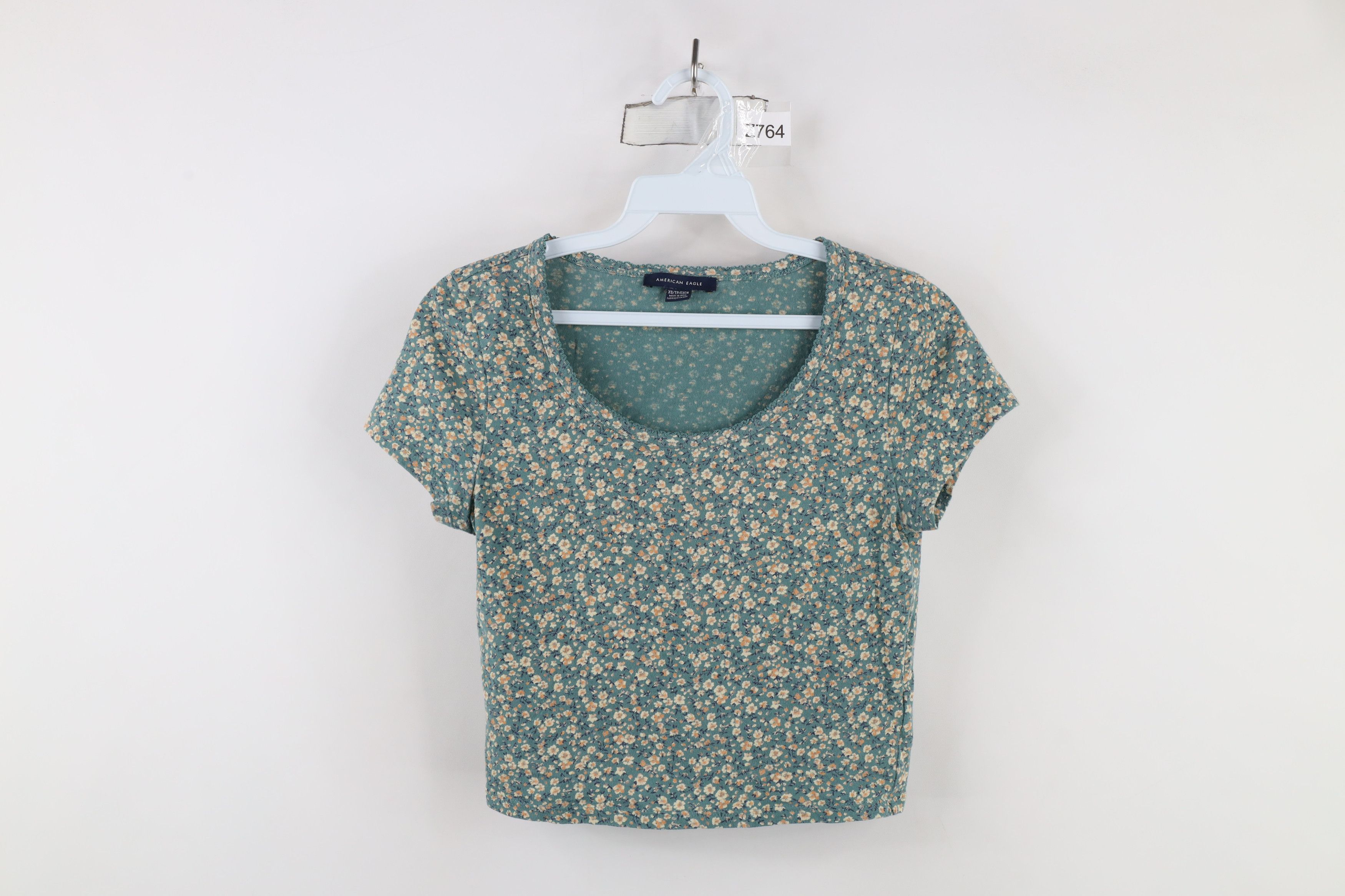 American Eagle Outfitters × Vintage Vintage Y2K American Eagle Ribbed Flower Cropped T-Shirt Size XS / US 0-2 / IT 36-38 - 1 Thumbnail