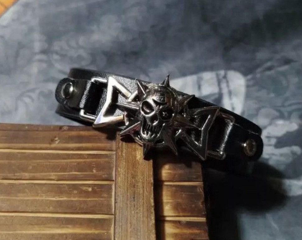 Leather Skeleton Skull Star Eye Punk Gothic Bracelet Size ONE SIZE - 1 Thumbnail